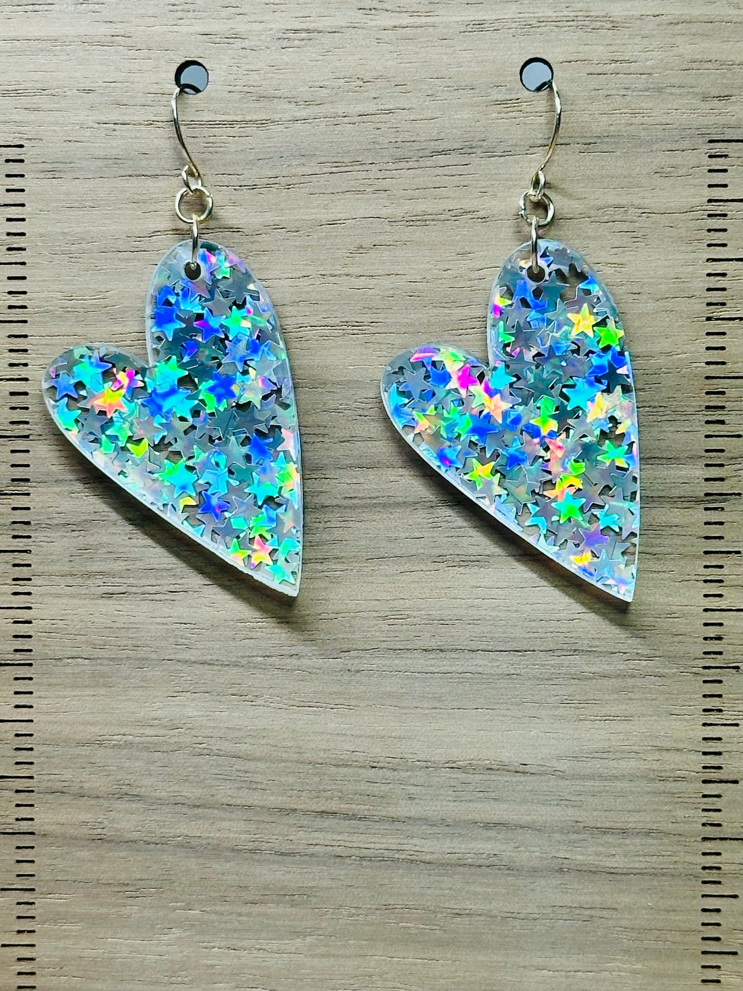 Iridescent Star Heart Earrings