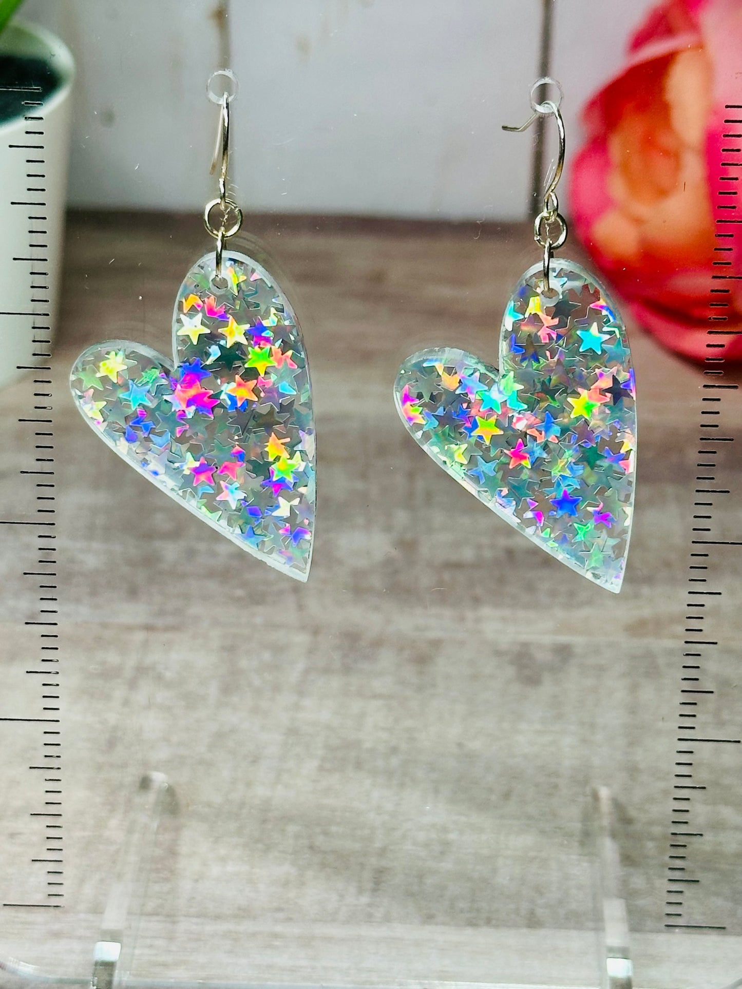 Iridescent Star Heart Earrings