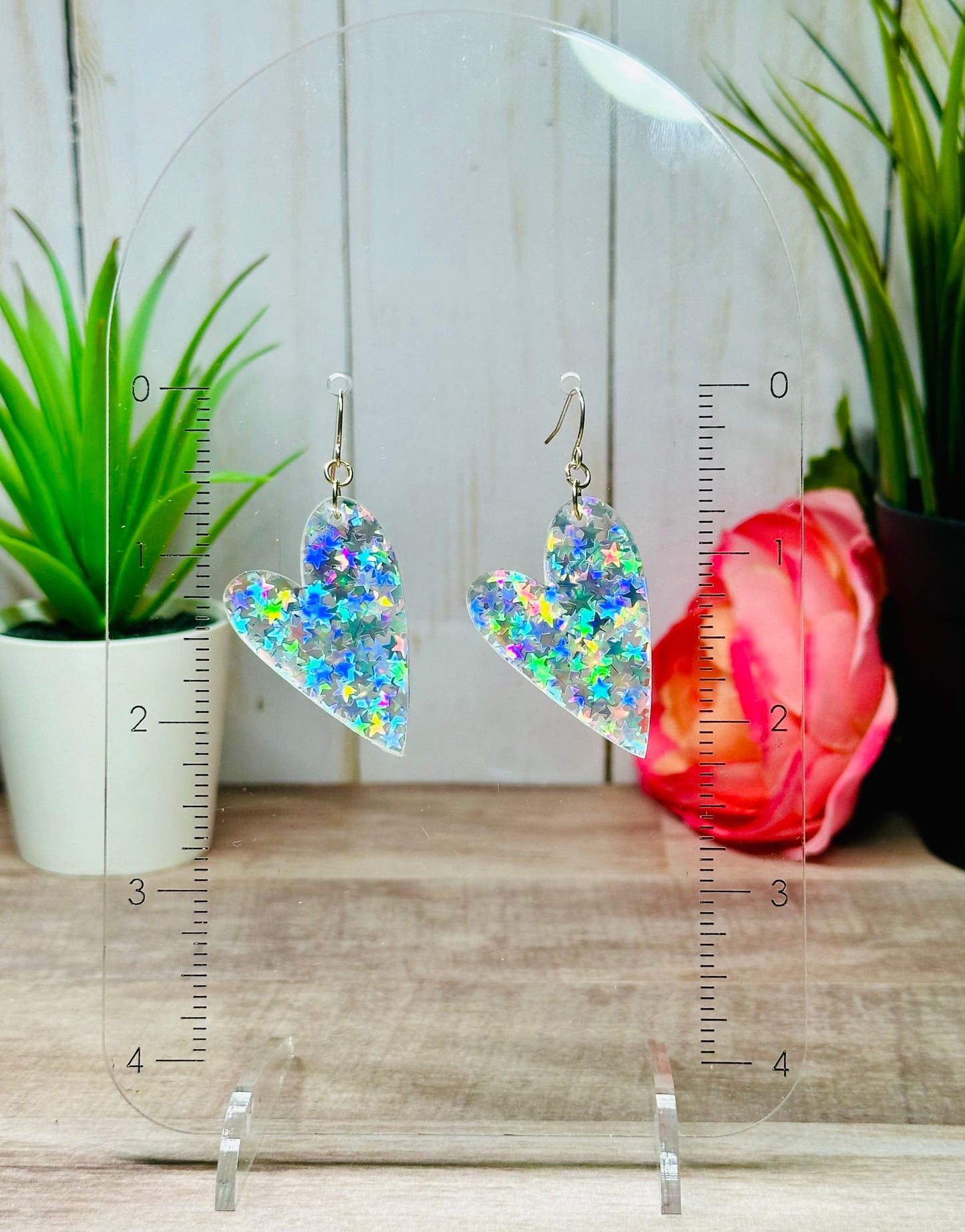 Iridescent Star Heart Earrings