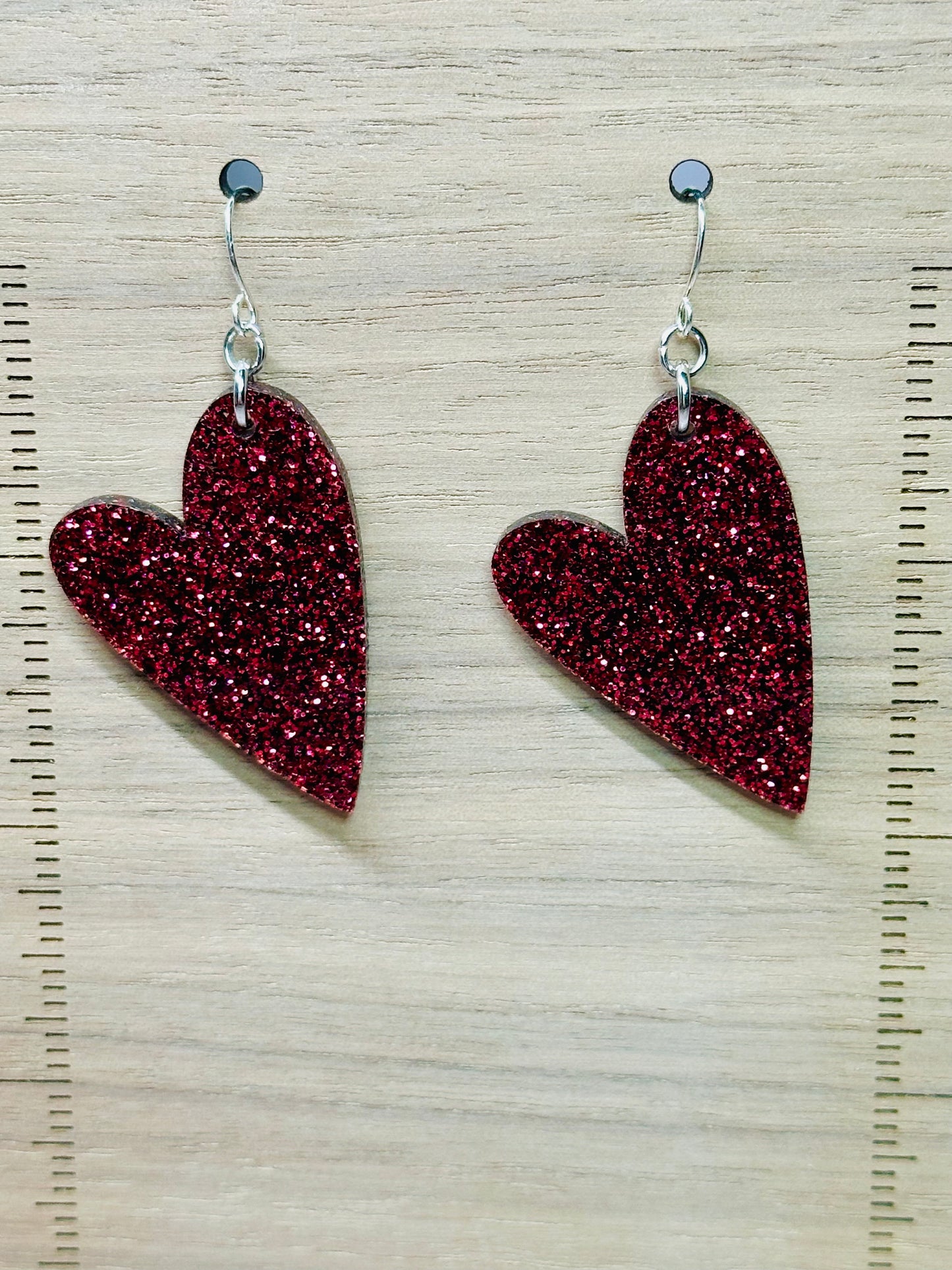 Maroon Glitter Heart Earrings