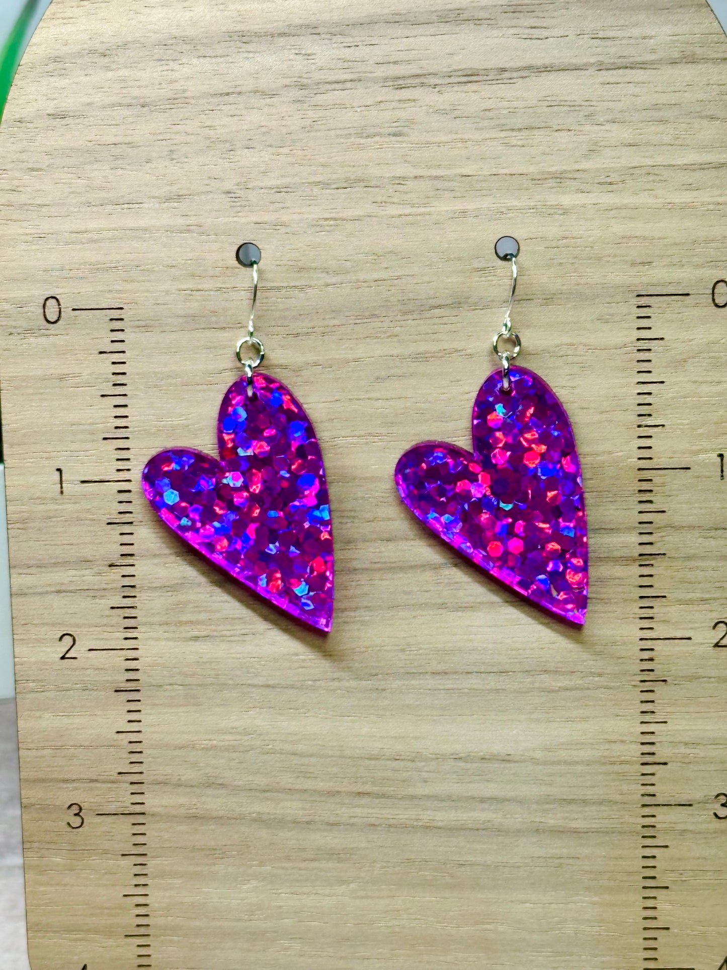 Magenta Holographic Chunky Glitter Heart Earrings