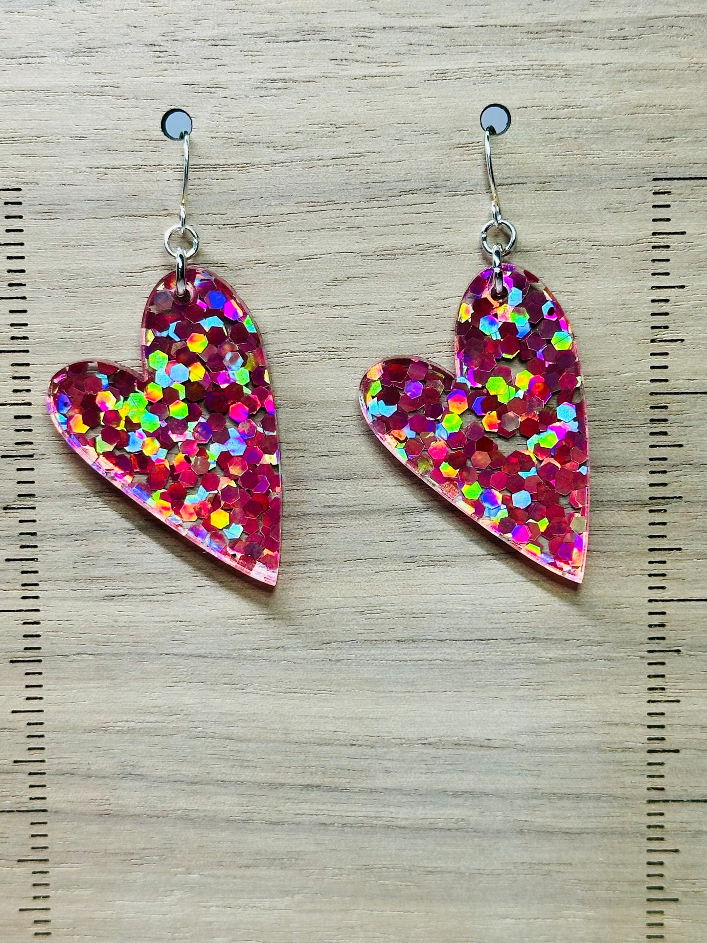 Pink Chunky Holographic Glitter Heart Earrings