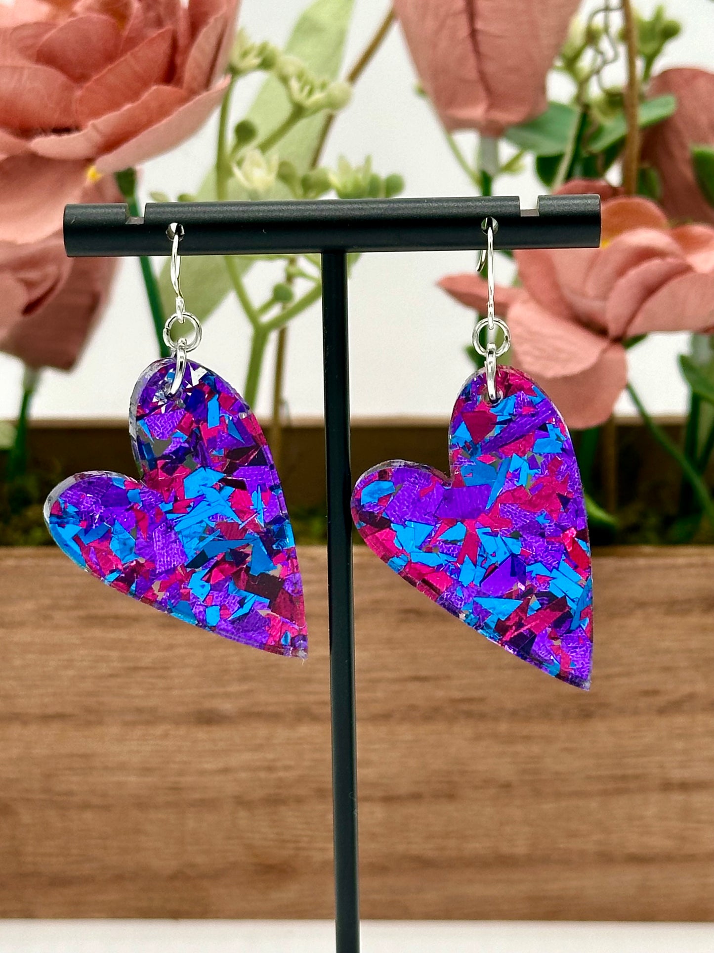 Rave Party Confetti Heart Earrings