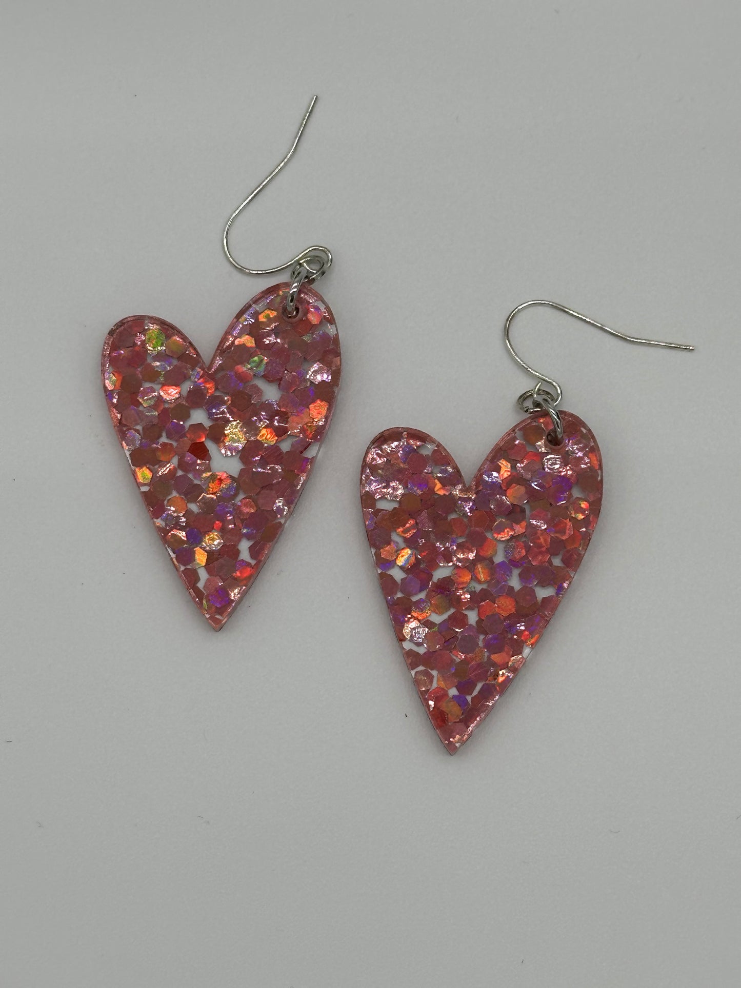 Pink Chunky Holographic Glitter Heart Earrings