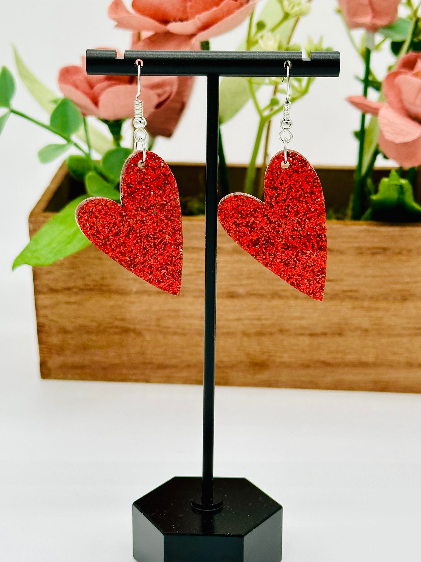 Red Glitter Heart Earrings