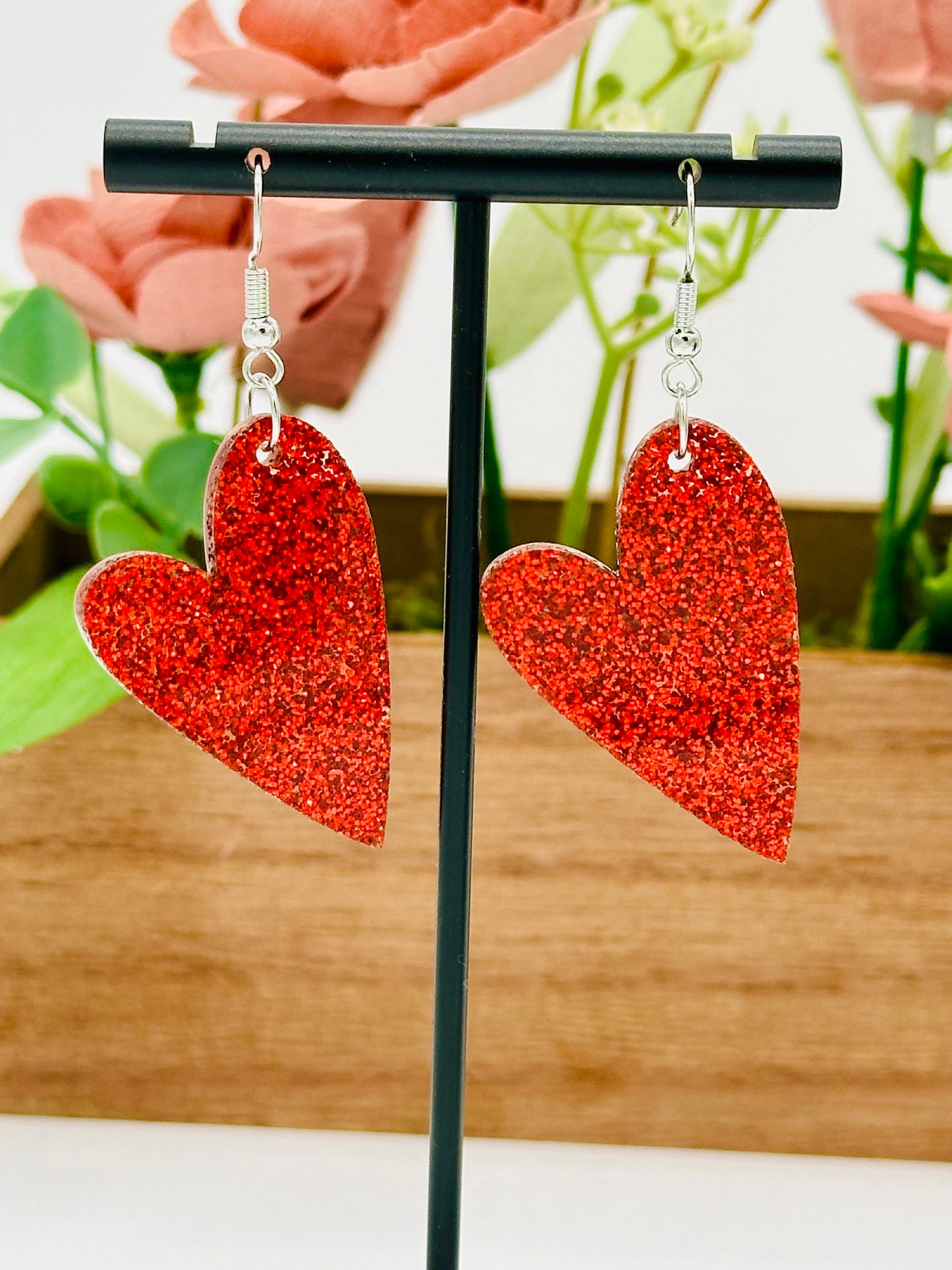 Red Glitter Heart Earrings