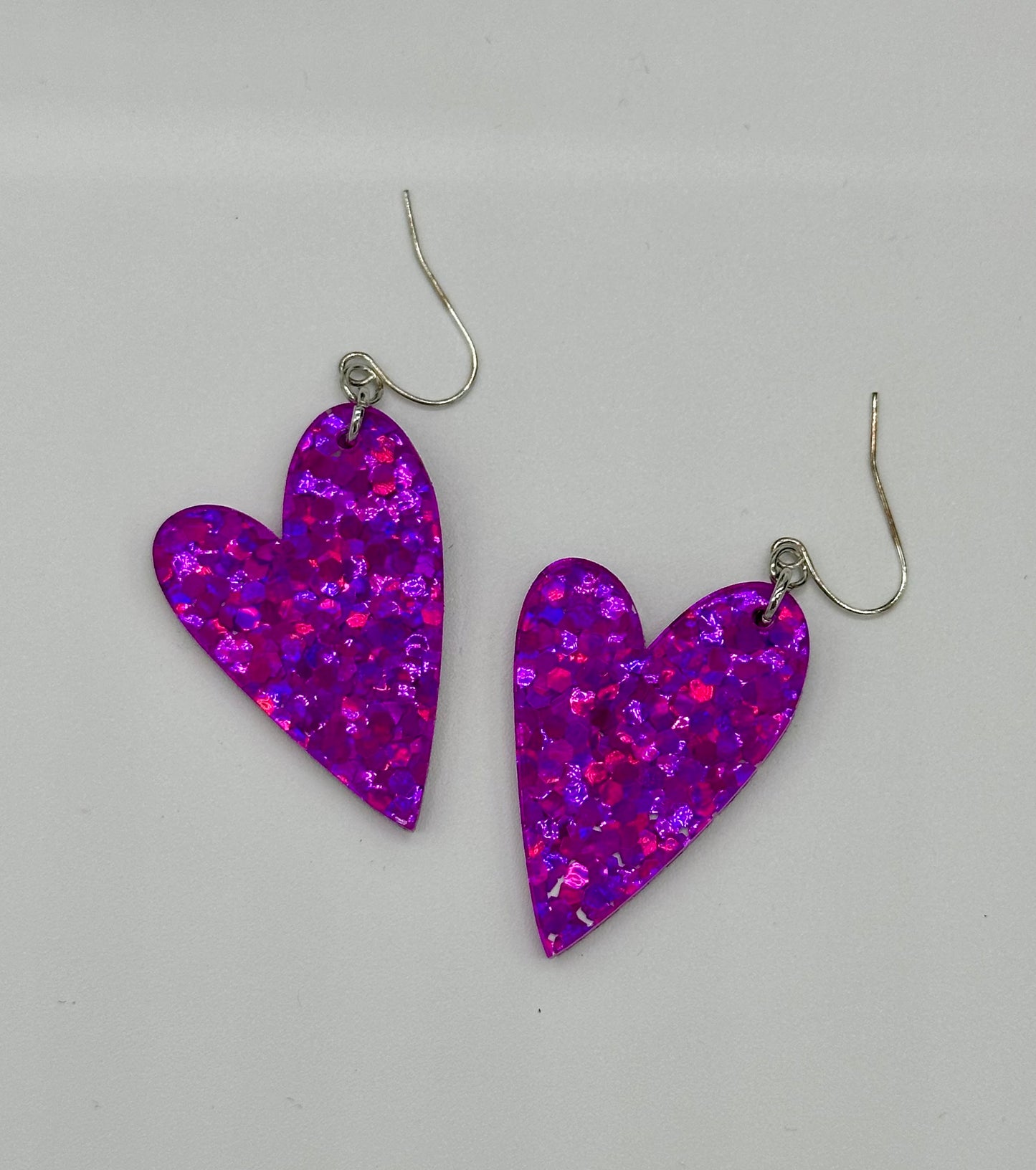 Magenta Holographic Chunky Glitter Heart Earrings