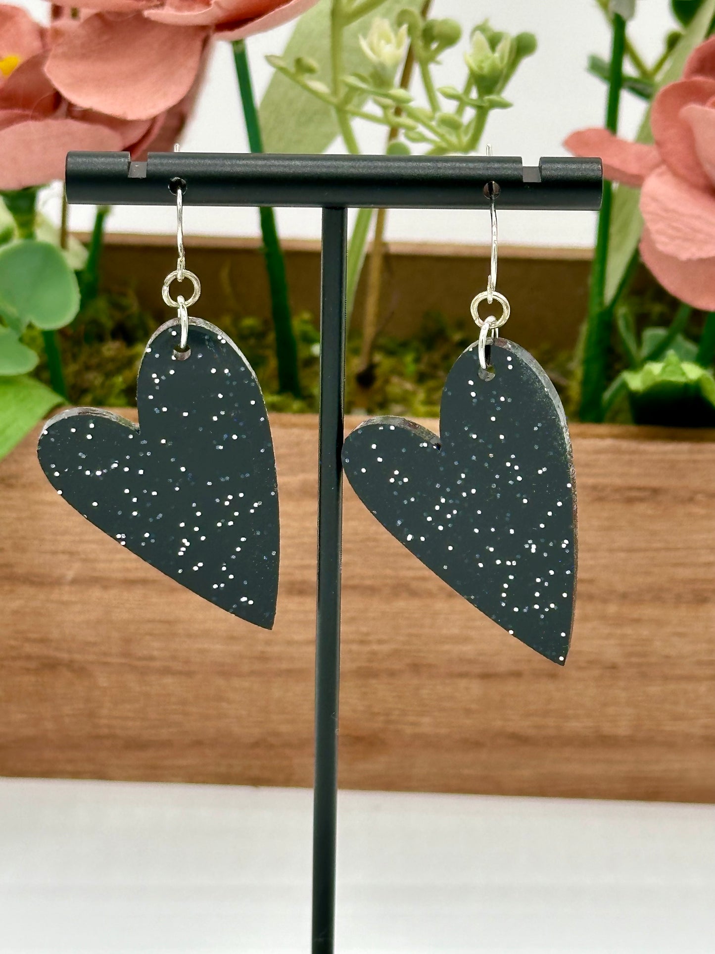 Outer Space Black Heart Earrings