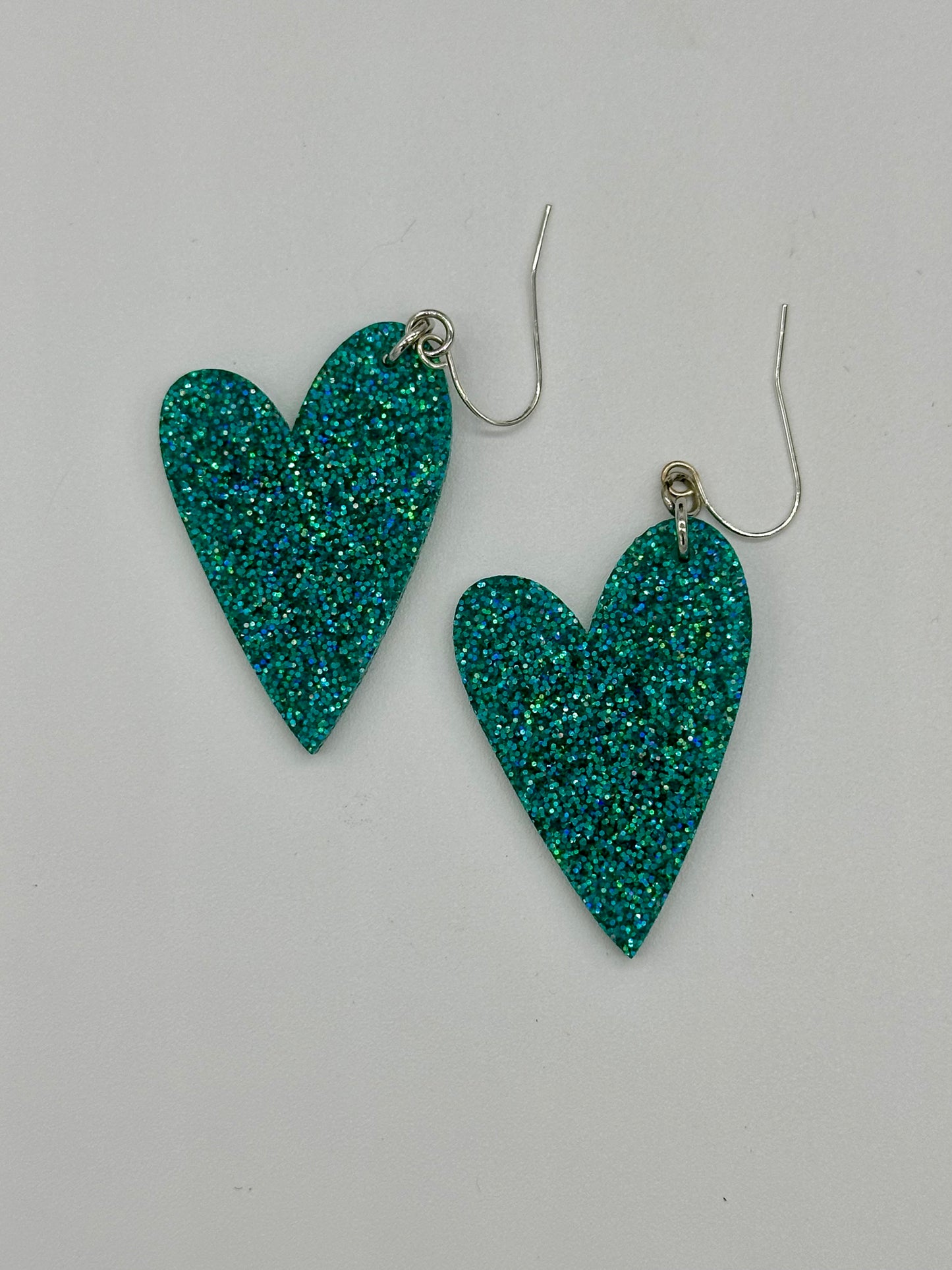 Teal Glitter Heart Earrings