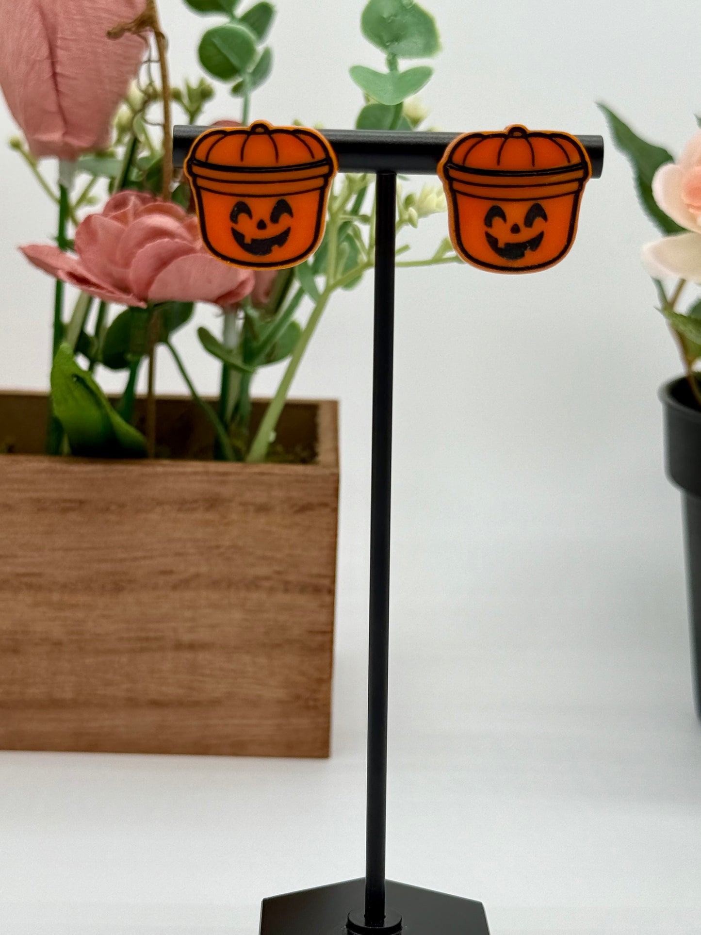 Halloween Pumpkin Bucket Stud Earrings