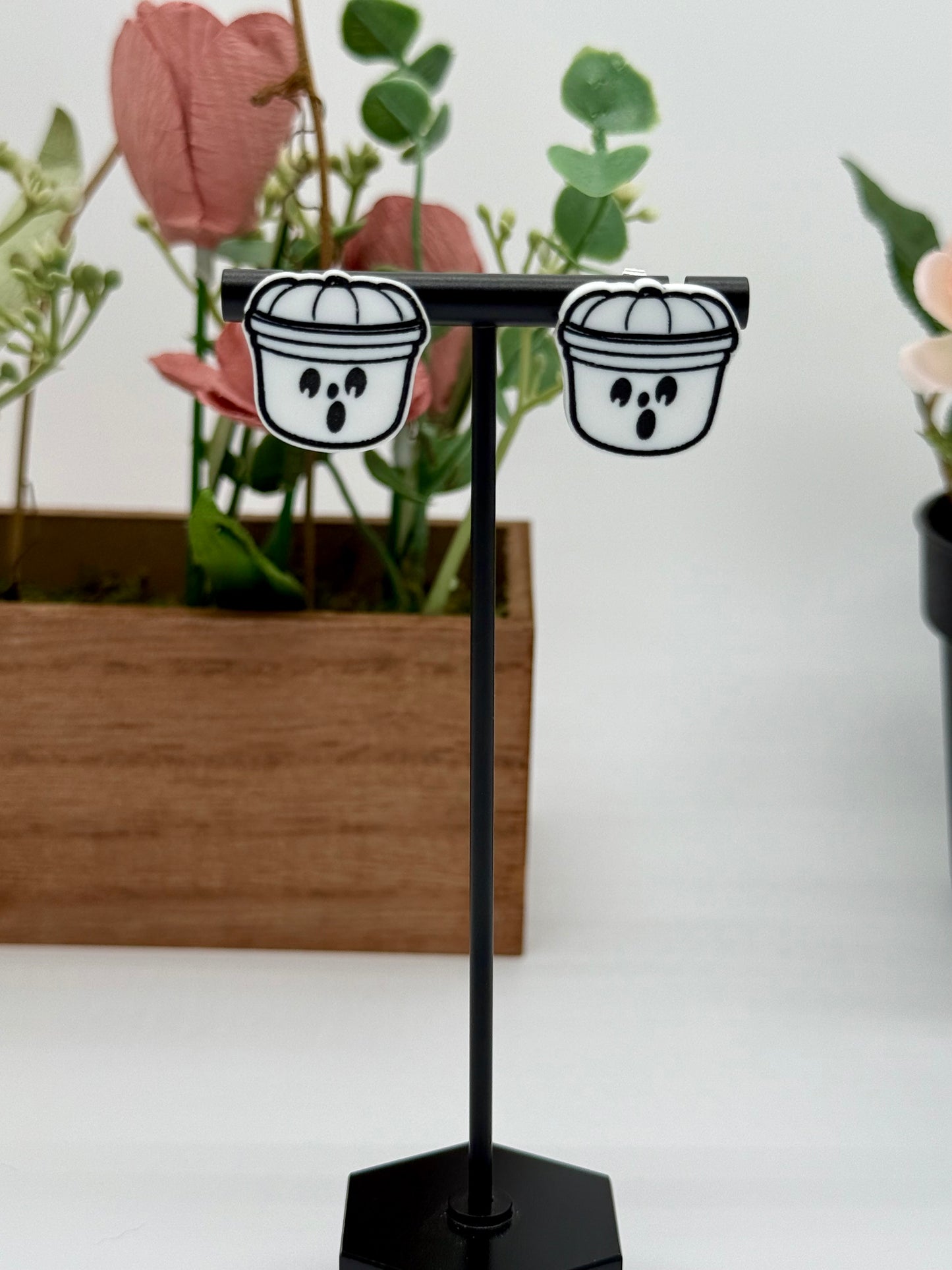 Halloween Ghost Bucket Stud Earrings