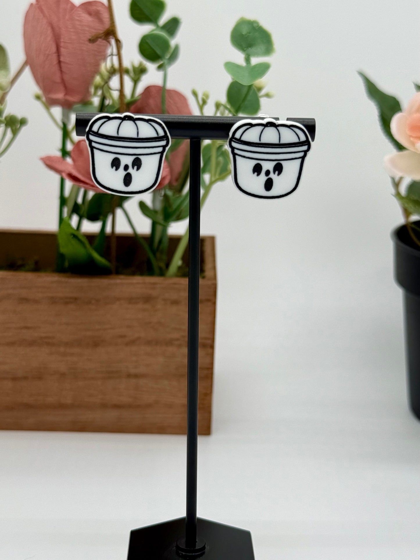 Halloween Ghost Bucket Stud Earrings