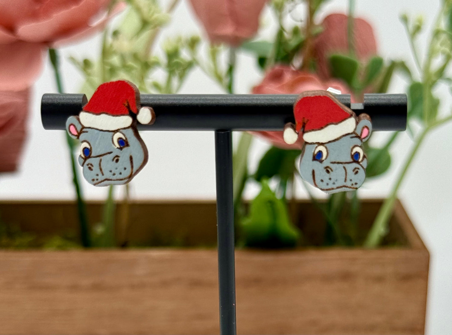 Christmas Hippo Stud Earrings