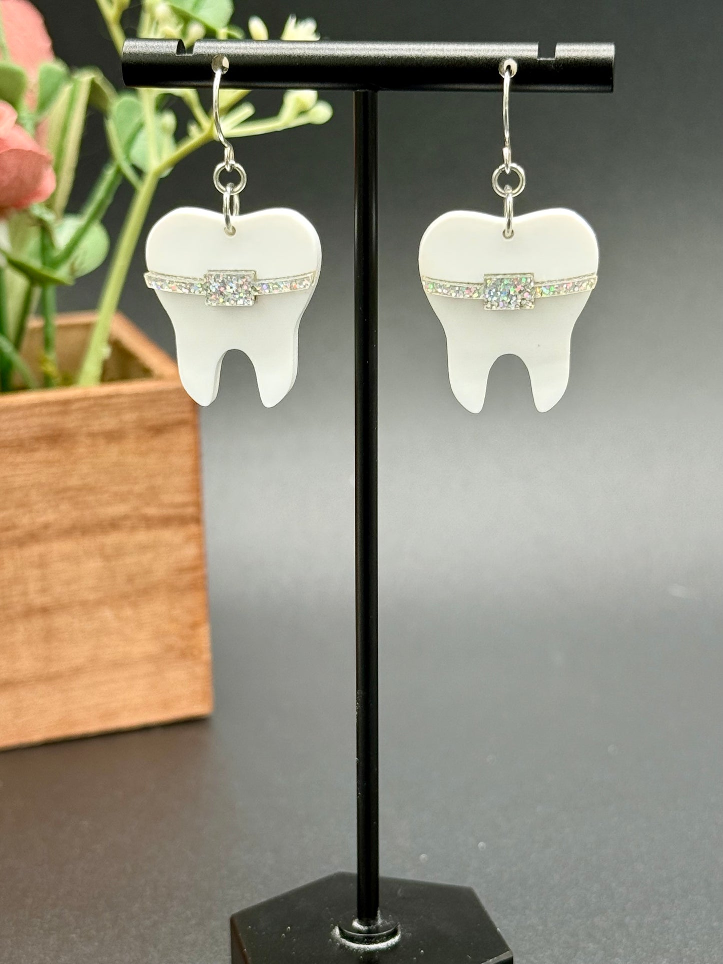 Tooth with Braces Dangle Earrings