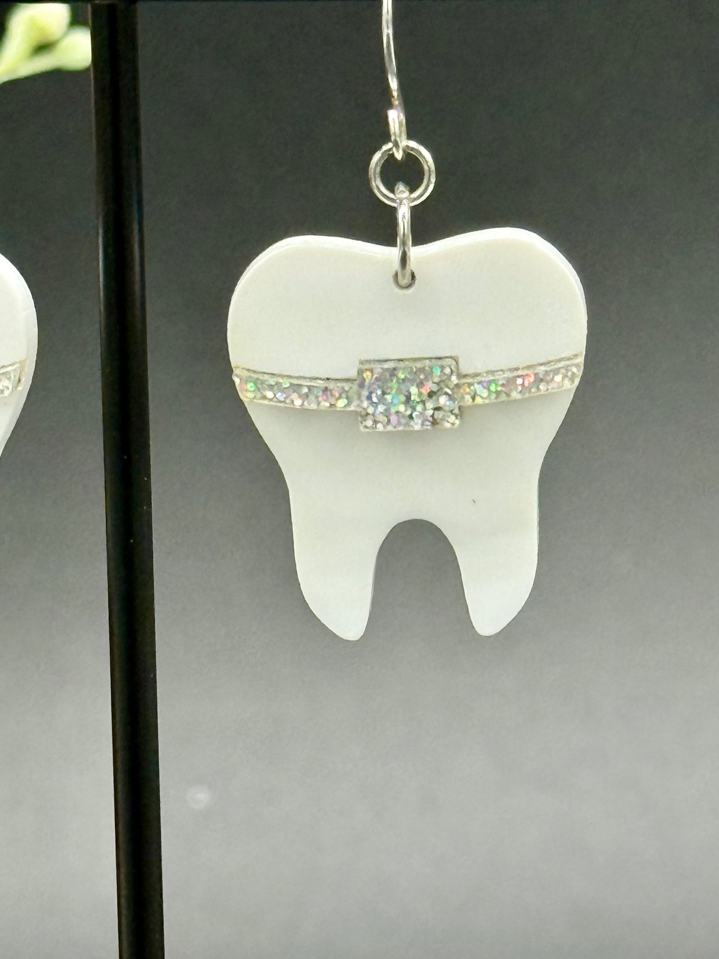 Tooth with Braces Dangle Earrings