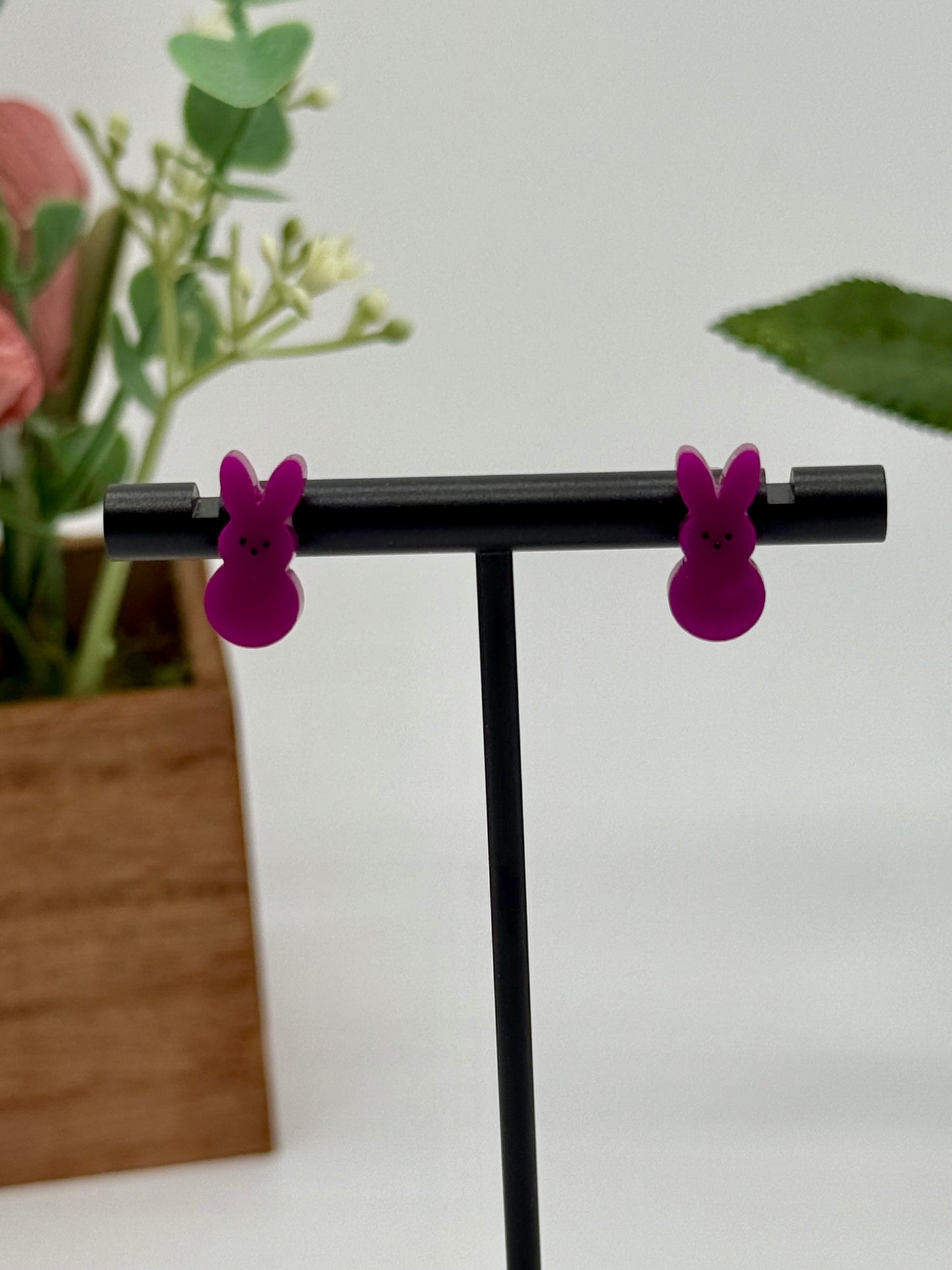 Purple Marshmallow Bunny Stud Earrings