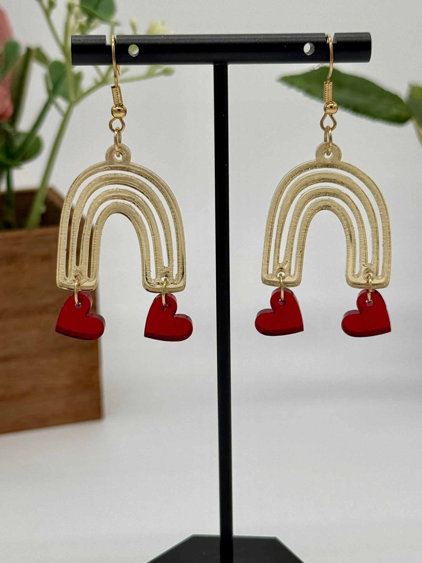 Valentines Day Gold Rainbow Earrings