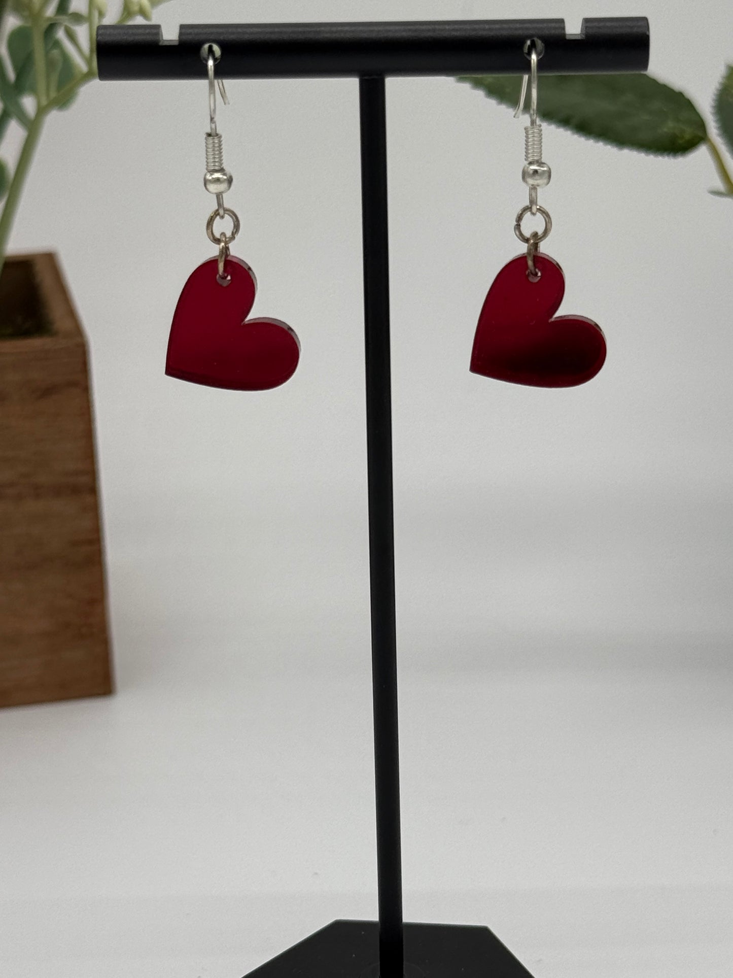 Red Mirror Heart Earrings