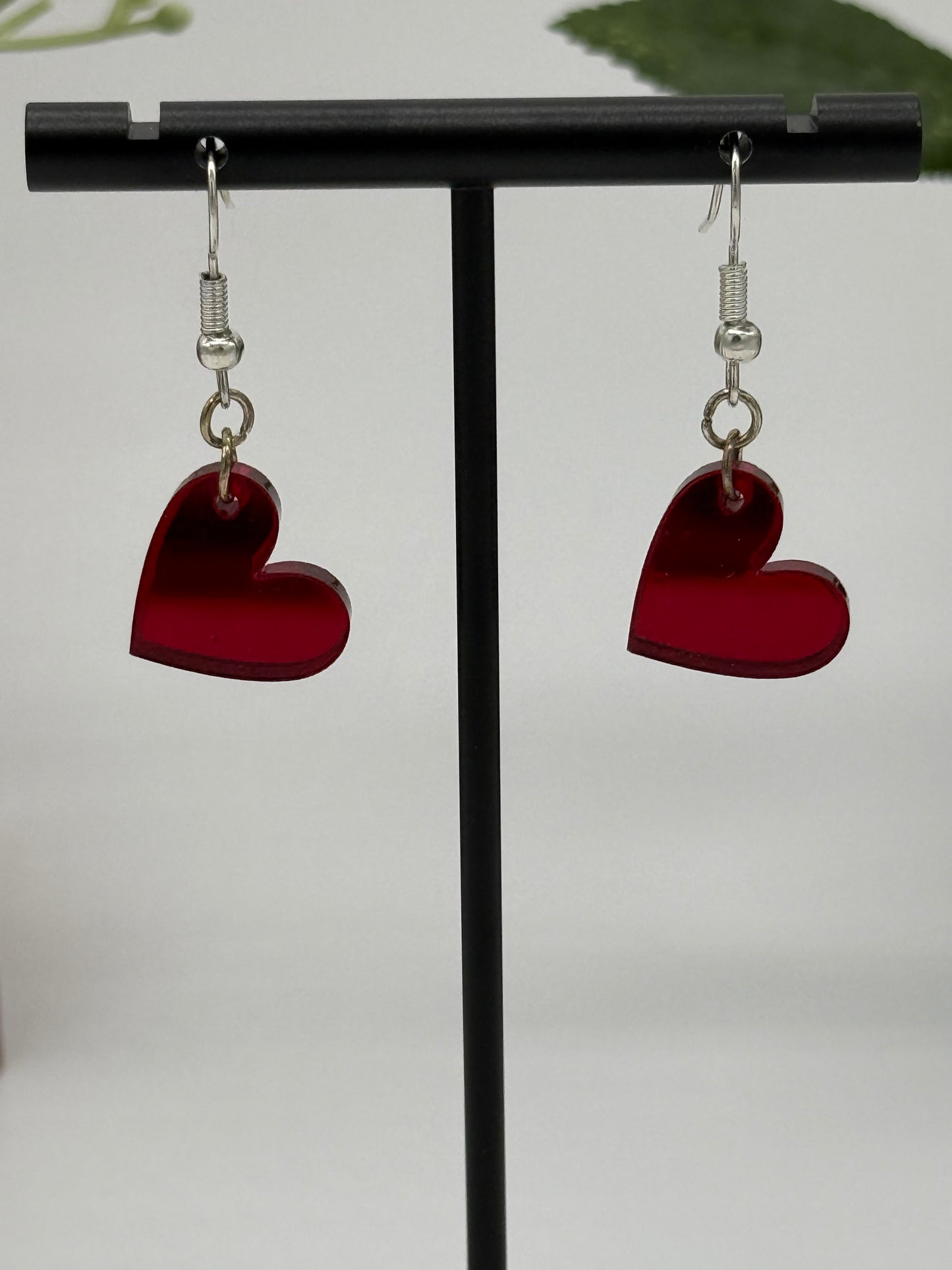 Red Mirror Heart Earrings