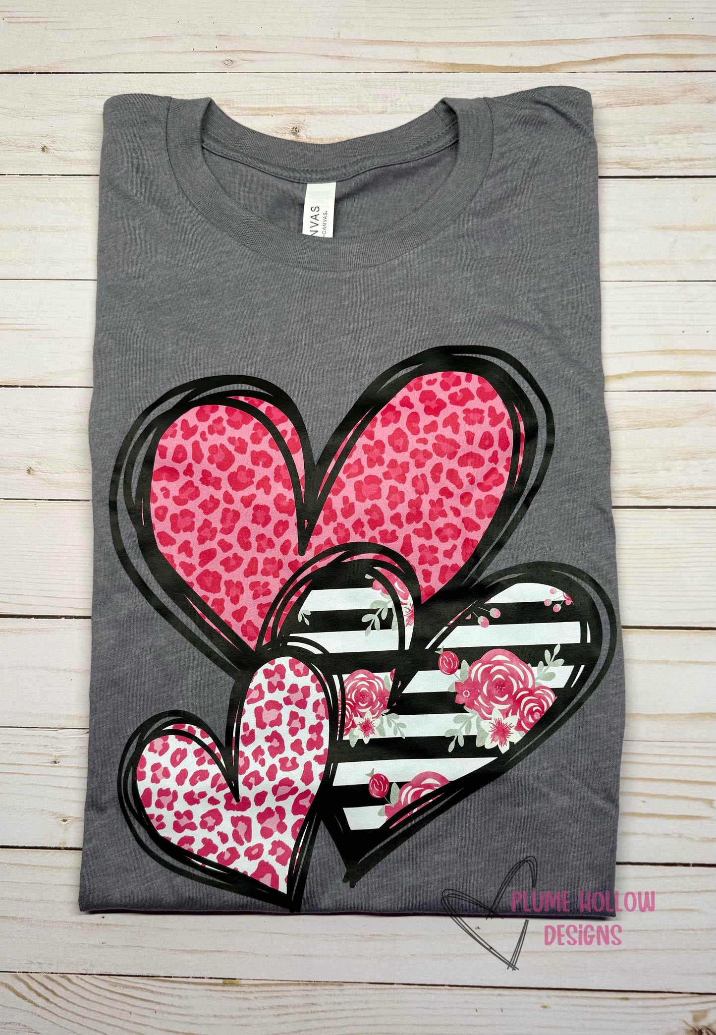 Stripes, Leopard & Floral Heart Trio T-Shirt