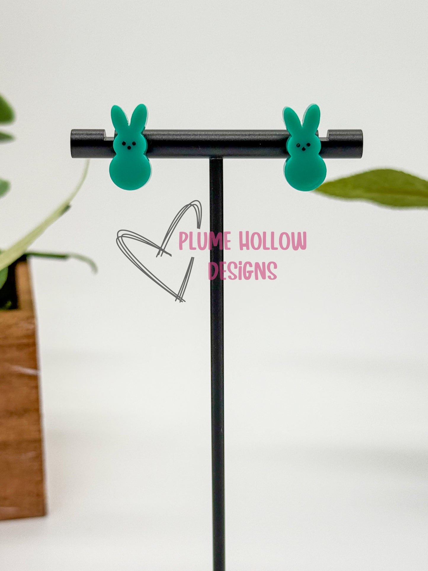 Teal Marshmallow Bunny Stud Earrings