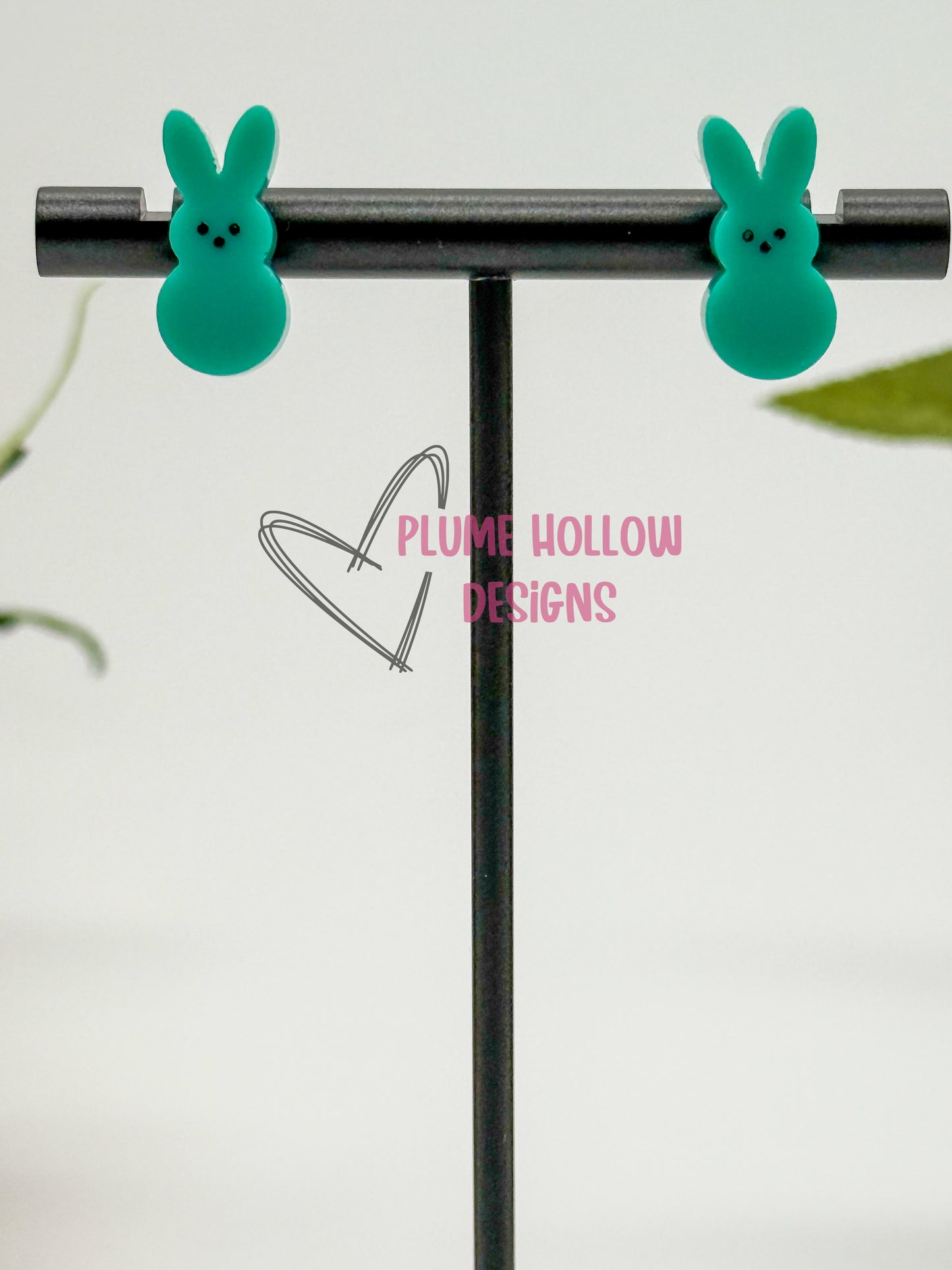 Teal Marshmallow Bunny Stud Earrings