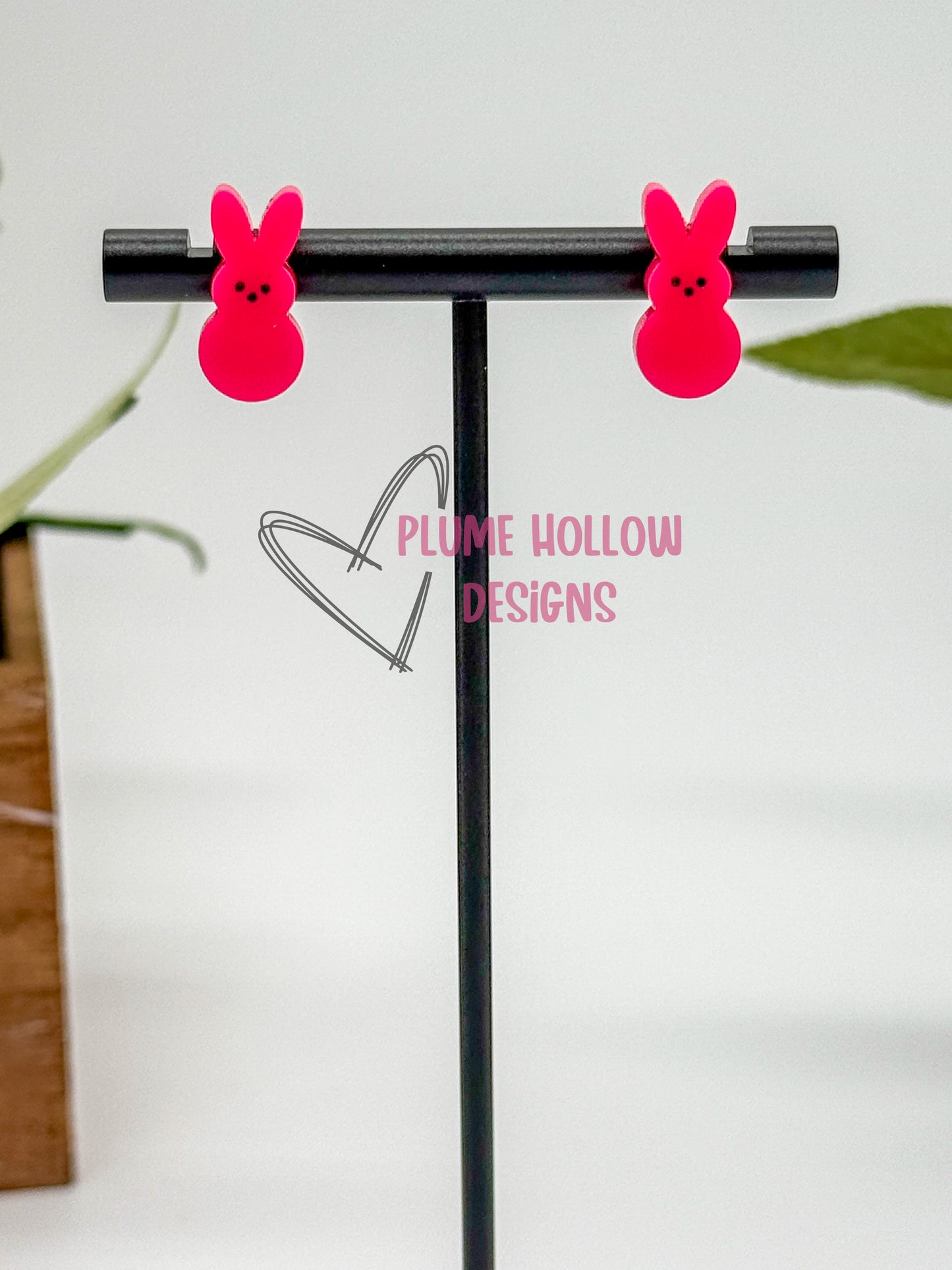 Hot Pink Marshmallow Bunny Stud Earrings