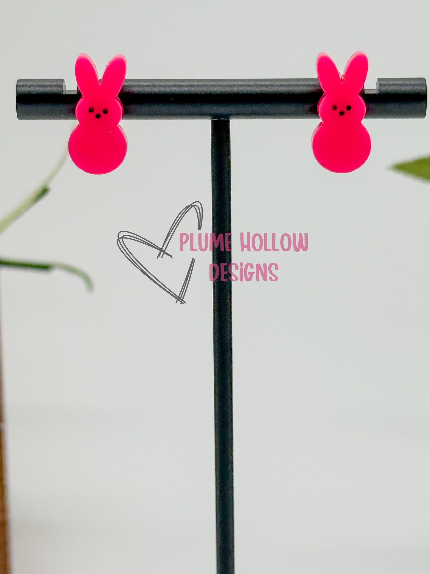Hot Pink Marshmallow Bunny Stud Earrings