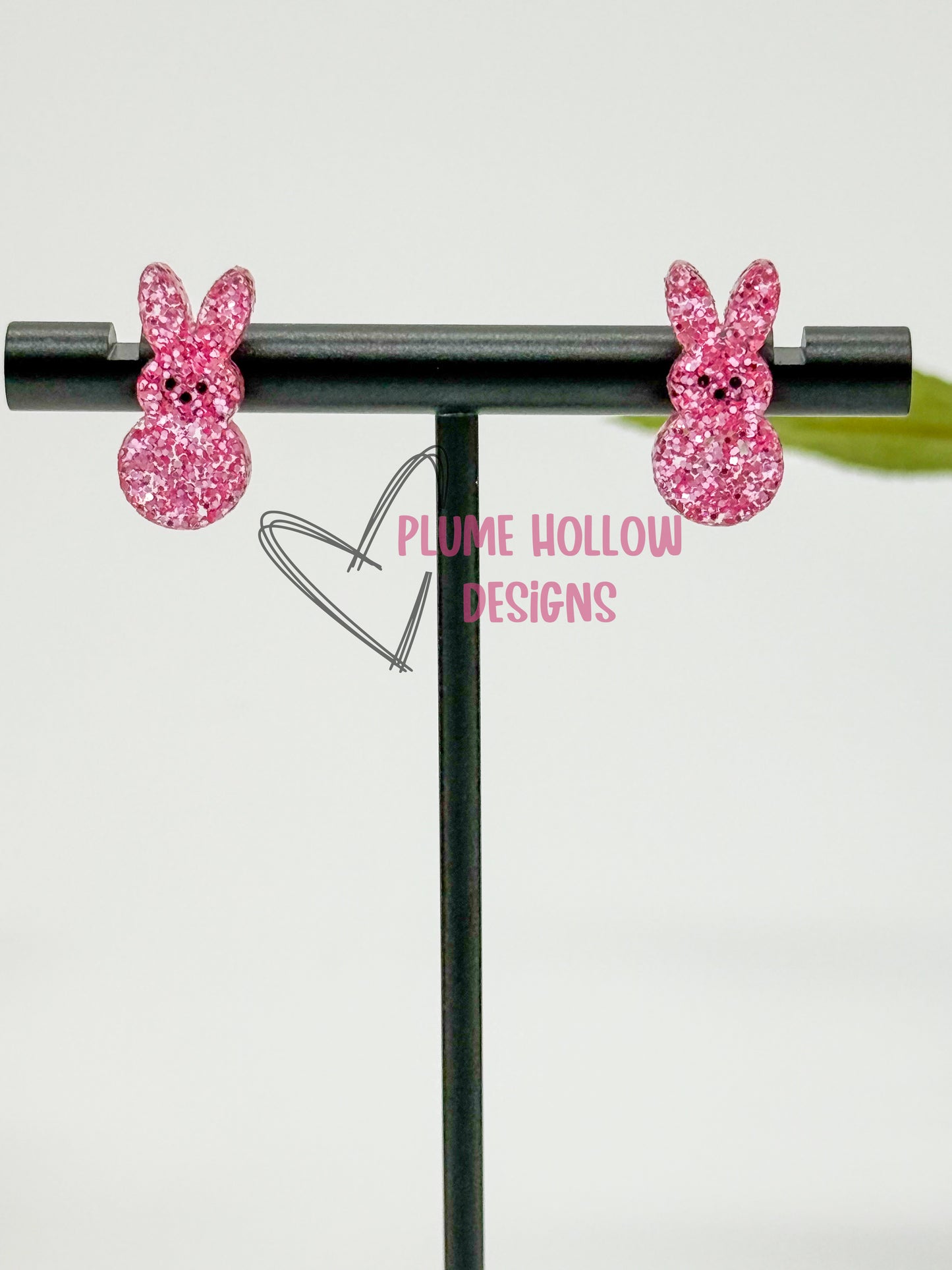 Pink Glitter Marshmallow Bunny Stud Earrings