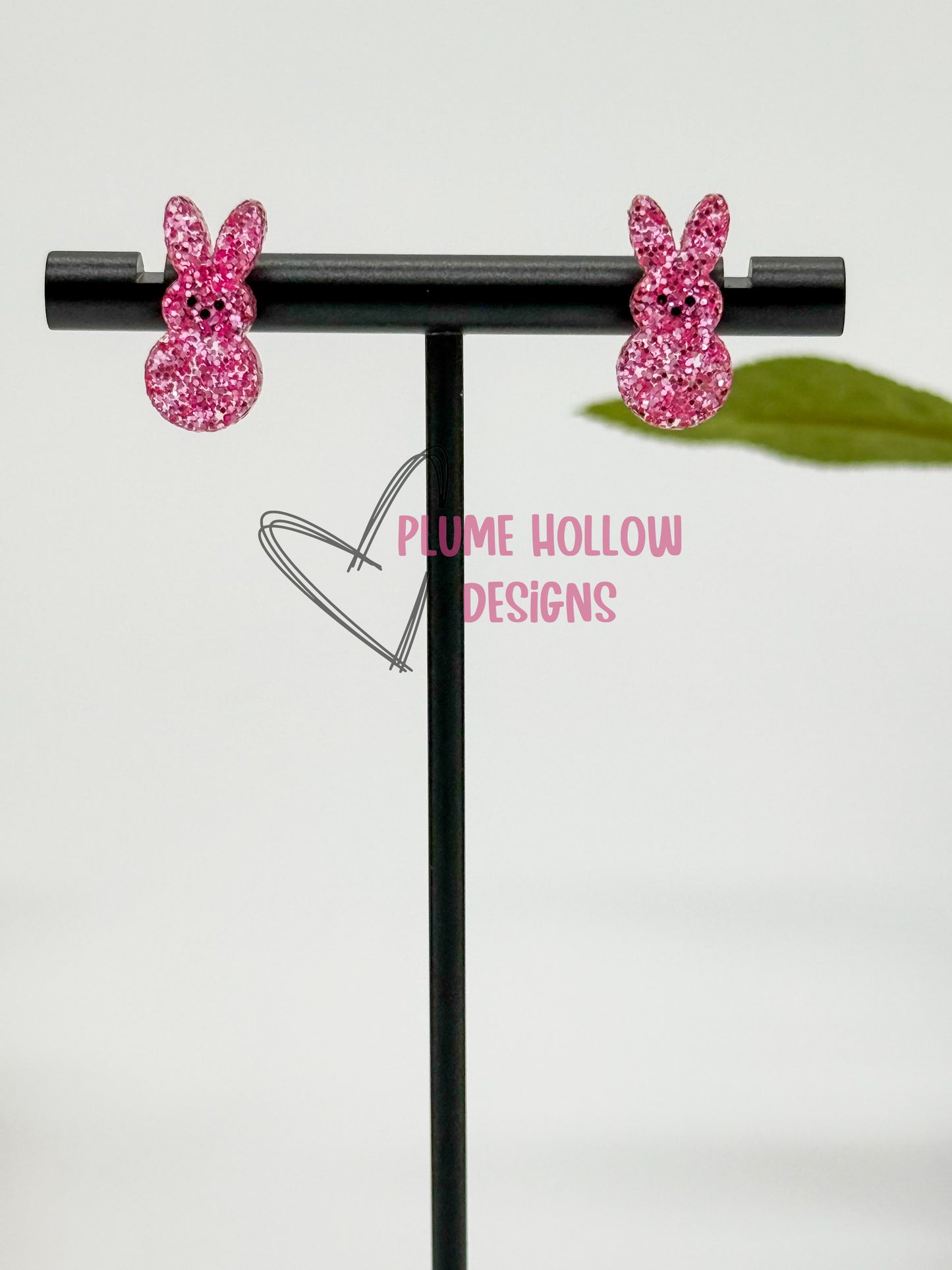 Pink Glitter Marshmallow Bunny Stud Earrings