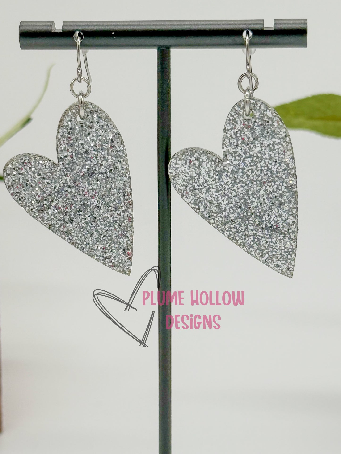 Silver Glitter Heart Earrings