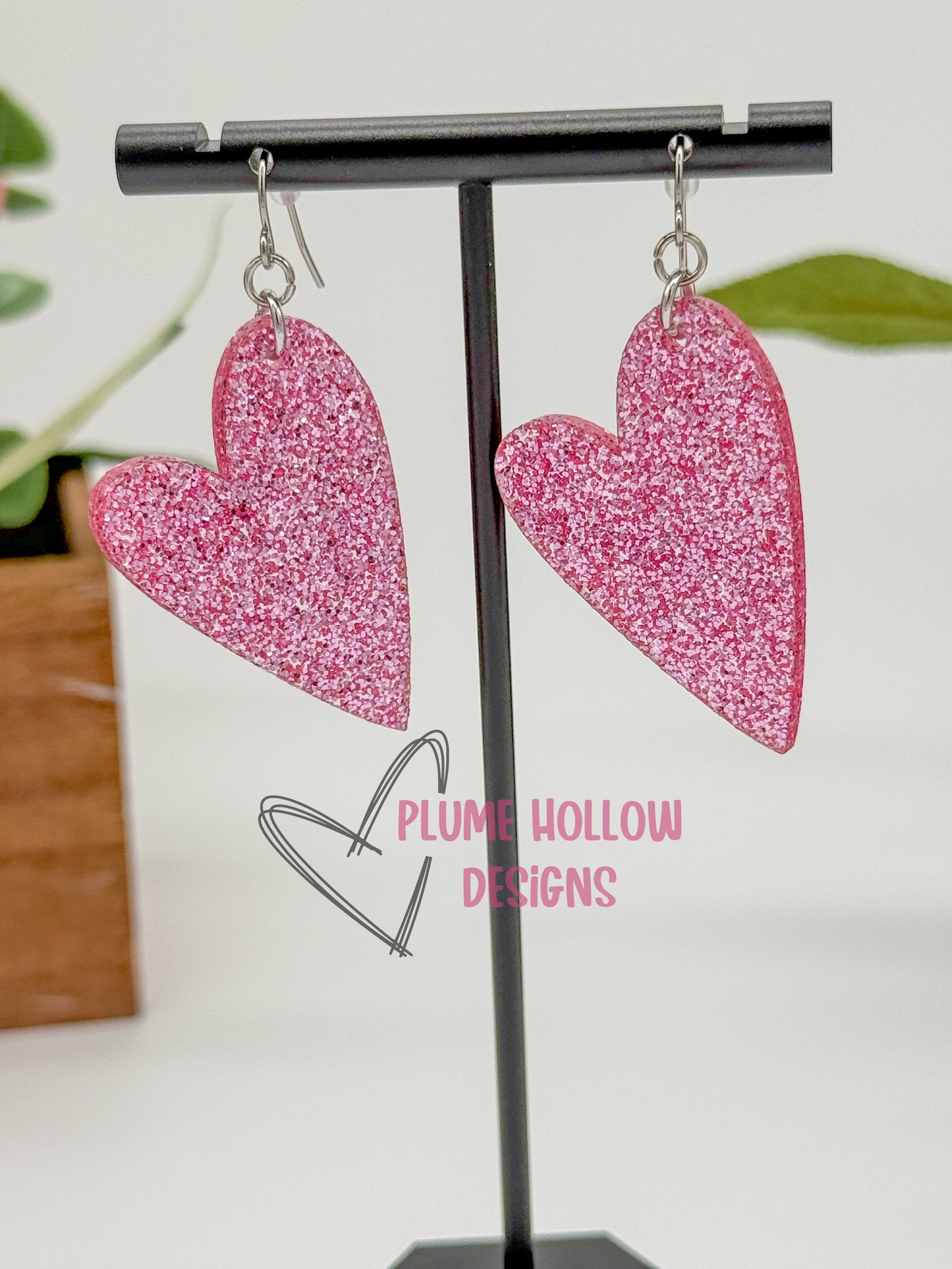 Pink Glitter Heart Earrings