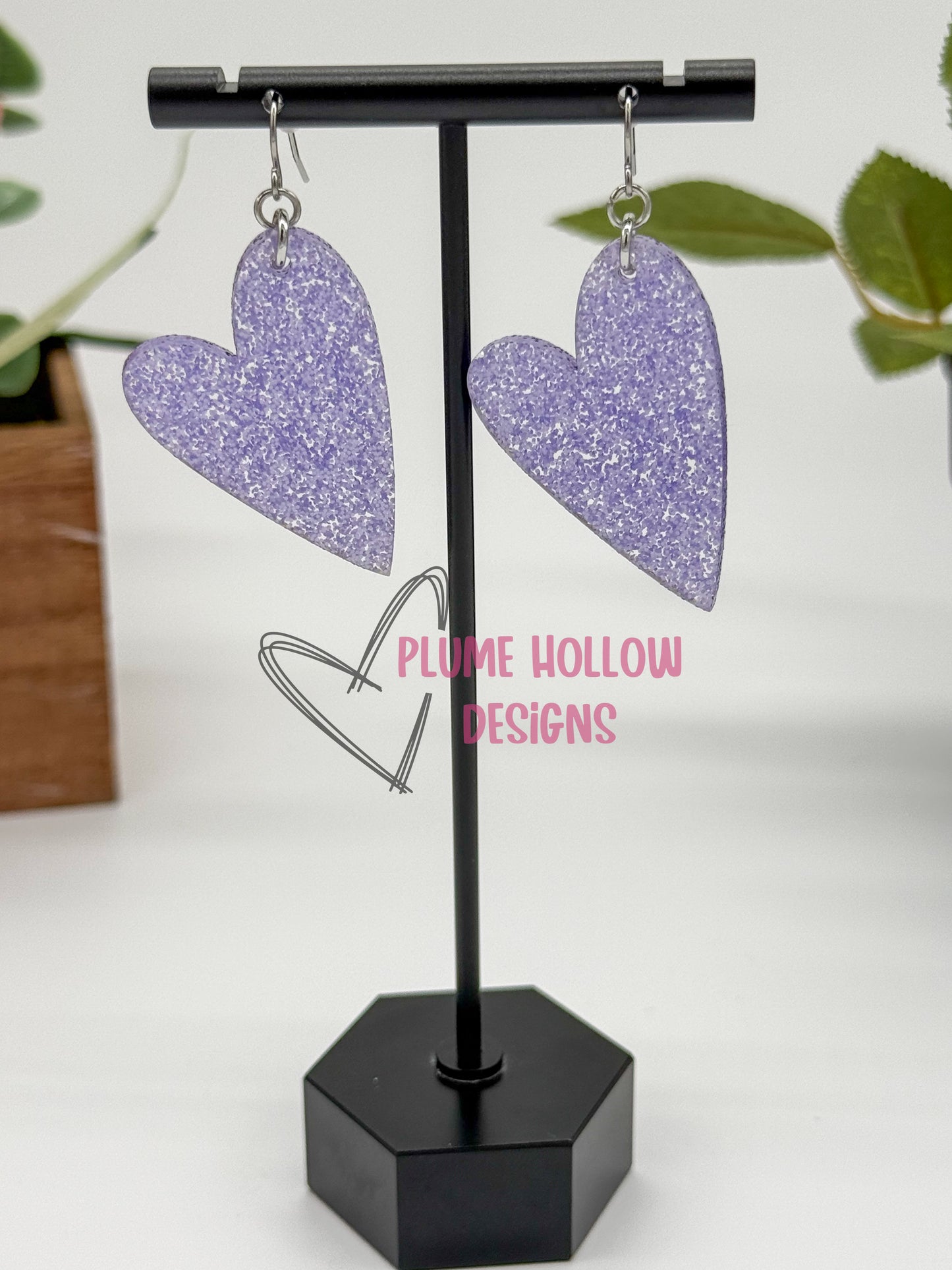 Purple Haze Glitter Heart Earrings