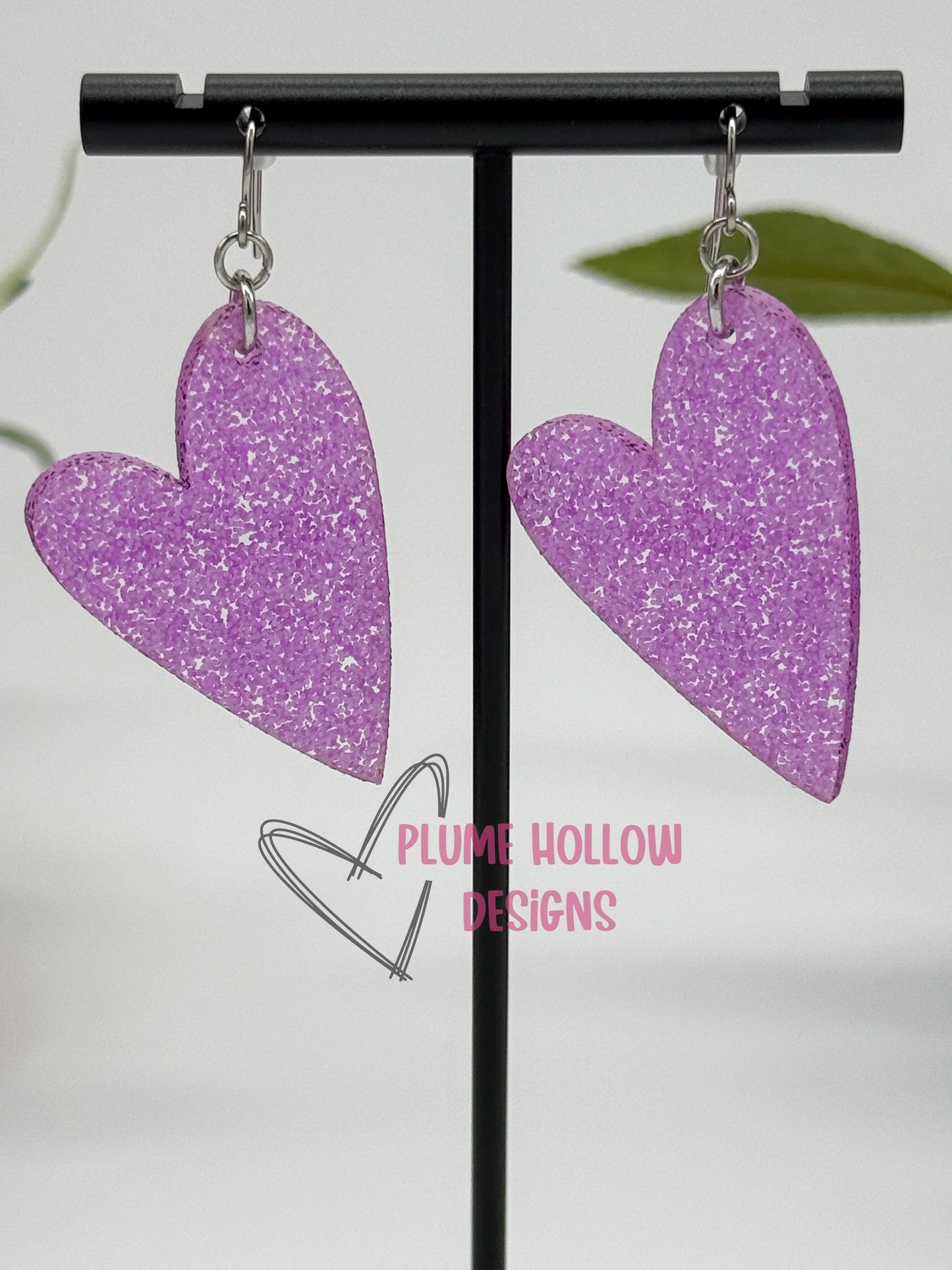 Neon Purple Glitter Heart Earrings
