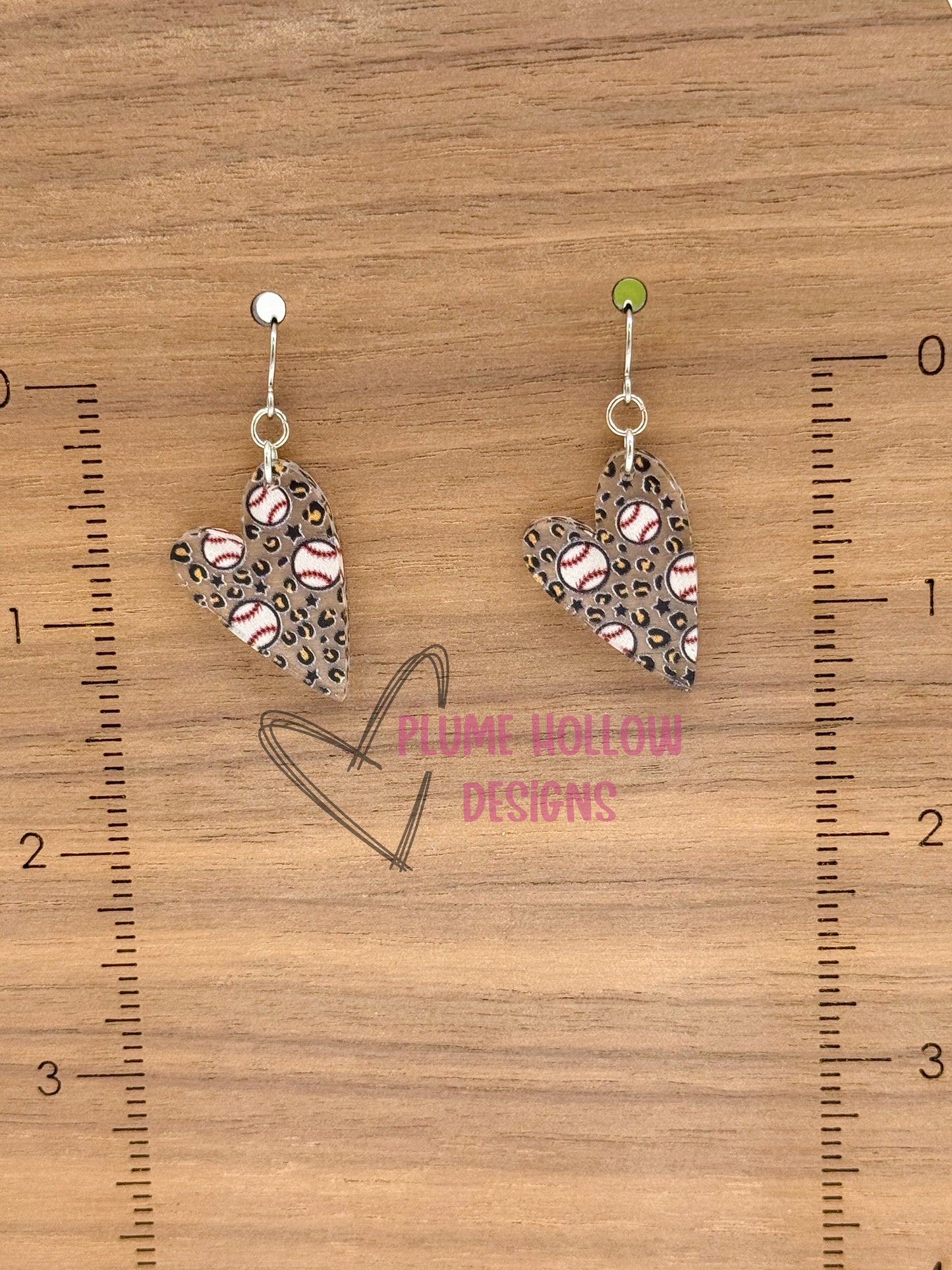 Baseball Leopard Small Heart Earrings
