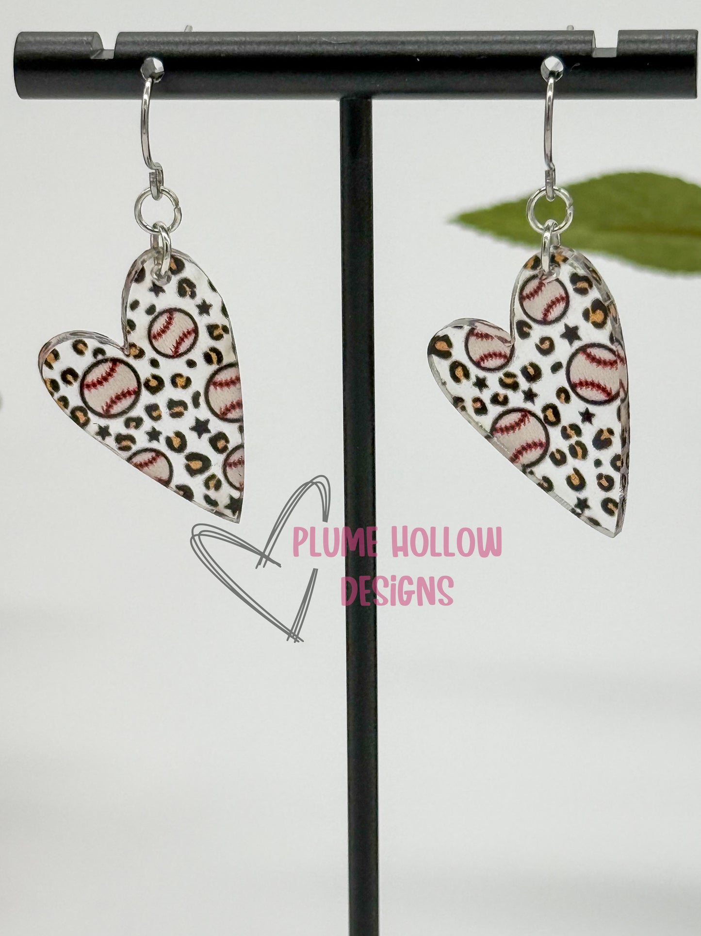 Baseball Leopard Small Heart Earrings