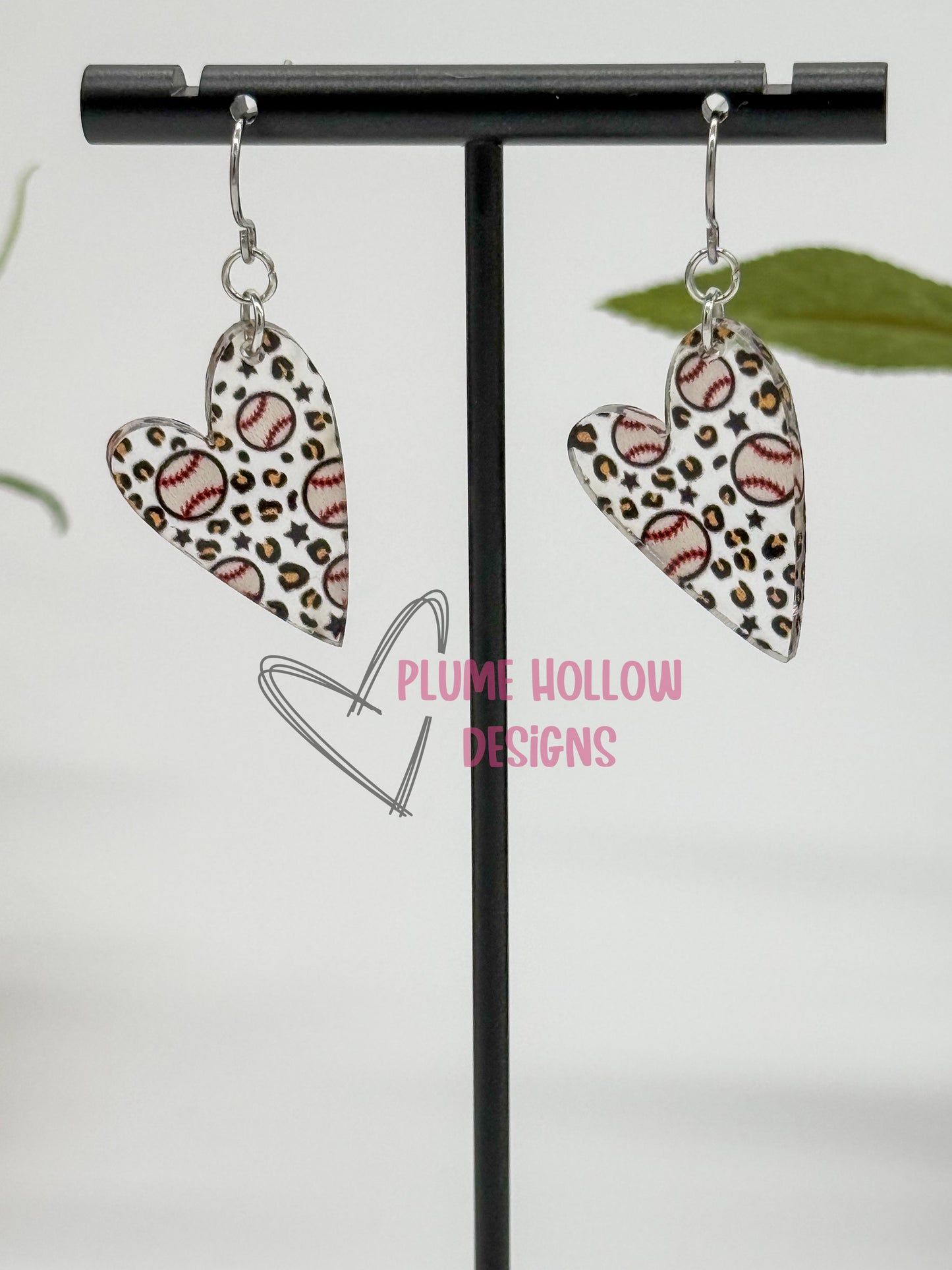 Baseball Leopard Small Heart Earrings