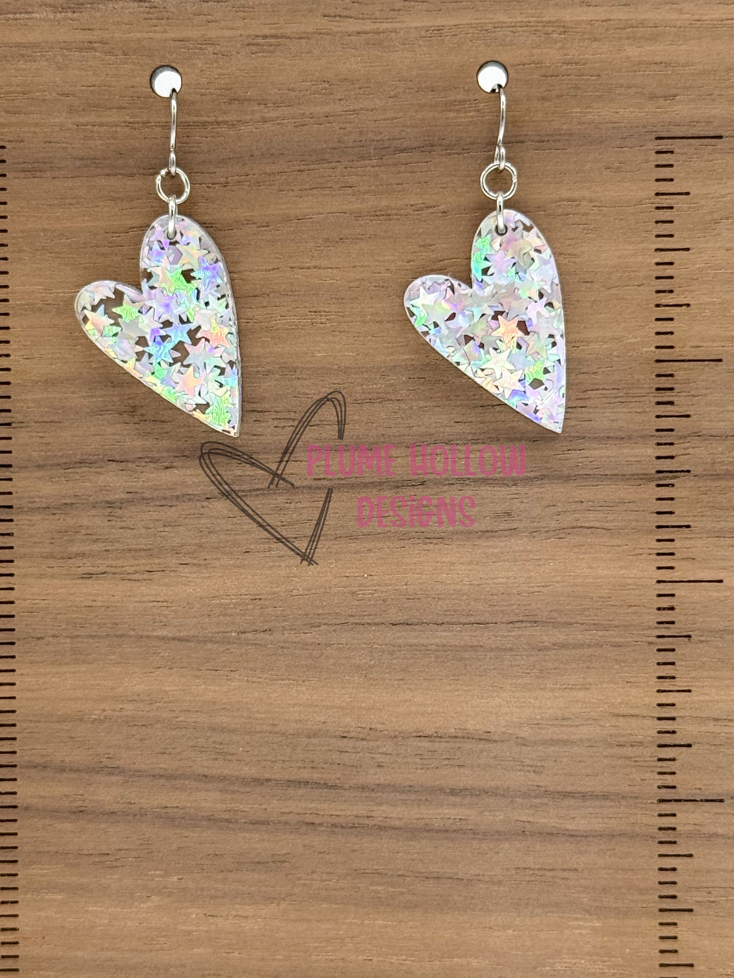 Iridescent Stars Small Heart Earrings