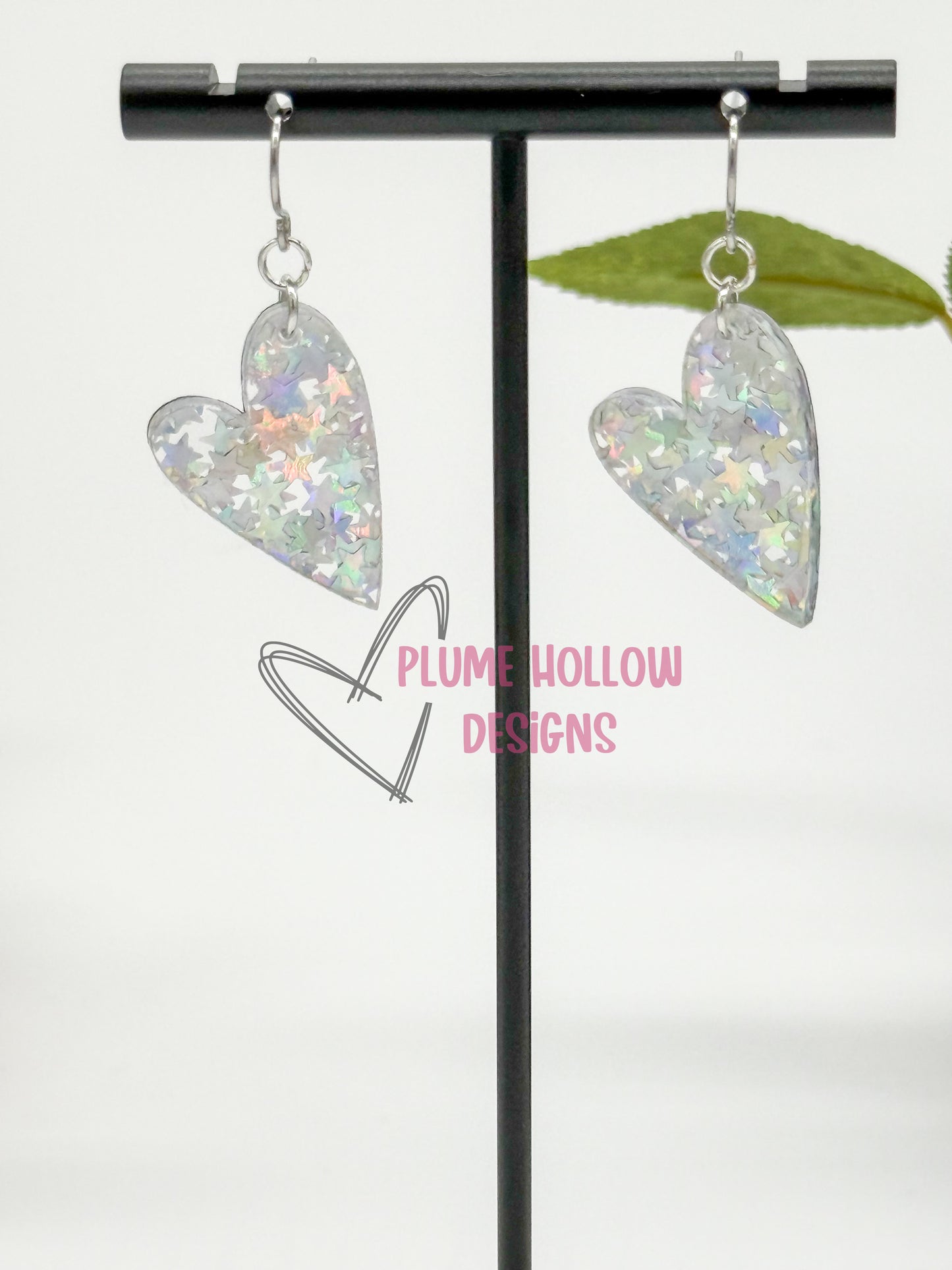Iridescent Stars Small Heart Earrings