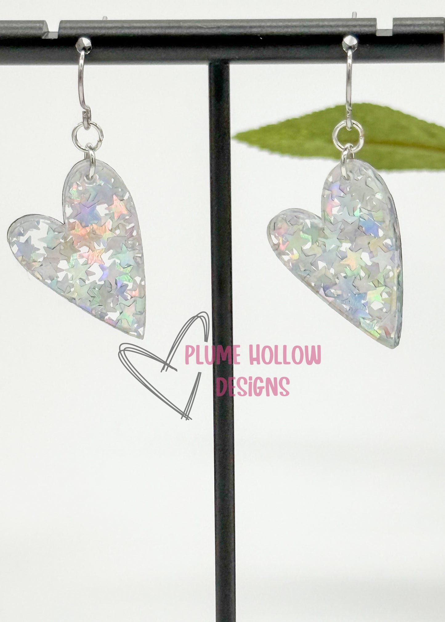 Iridescent Stars Small Heart Earrings