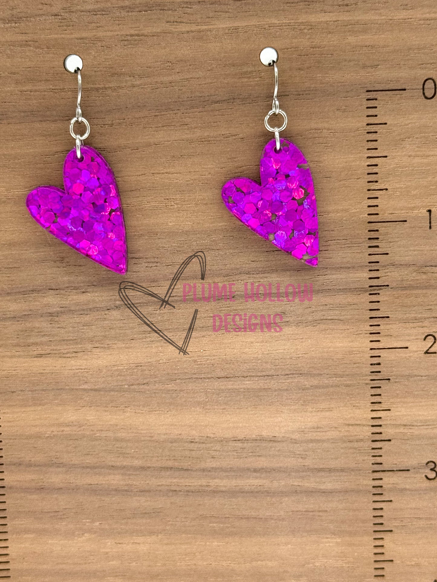 Magenta Chunky Glitter Small Heart Earrings