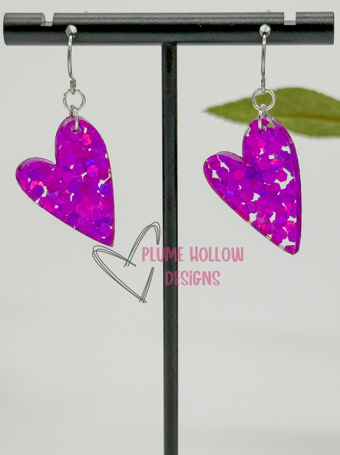 Magenta Chunky Glitter Small Heart Earrings