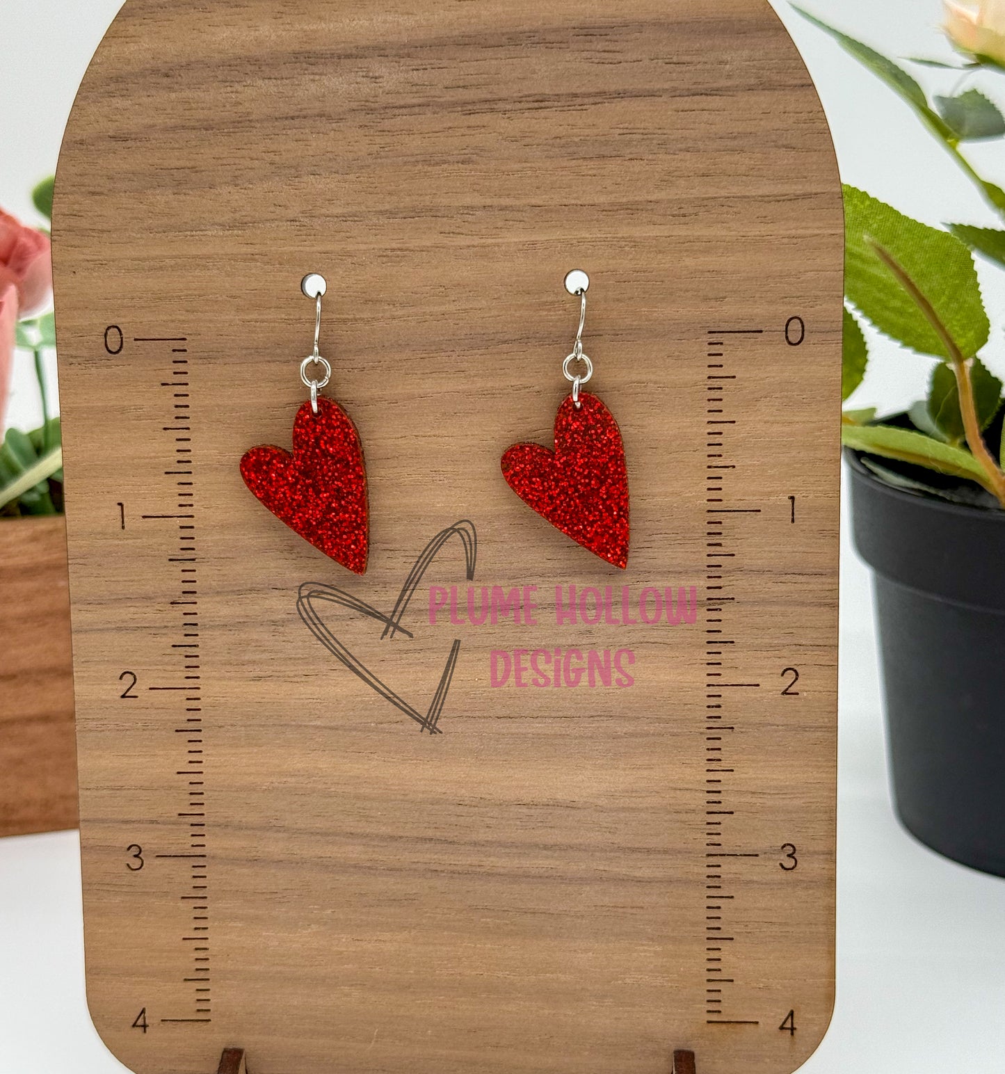 Red Glitter Small Heart Earrings