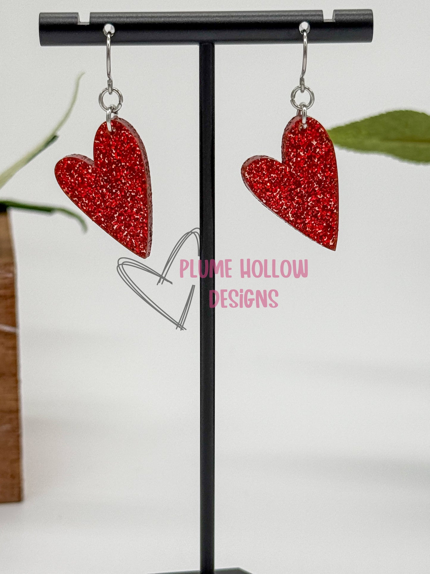 Red Glitter Small Heart Earrings