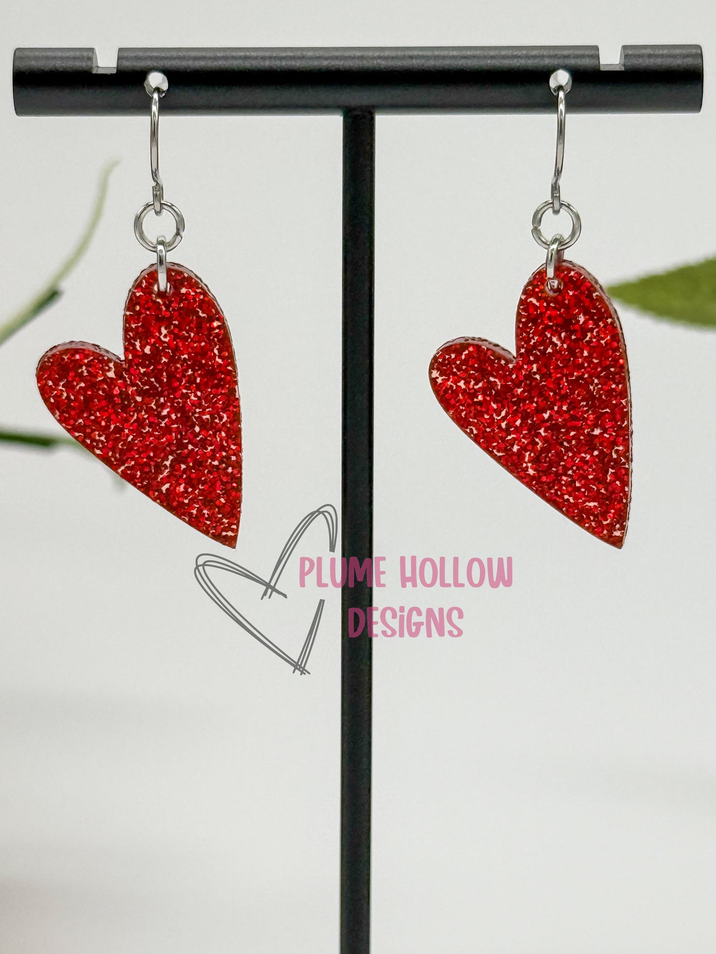 Red Glitter Small Heart Earrings