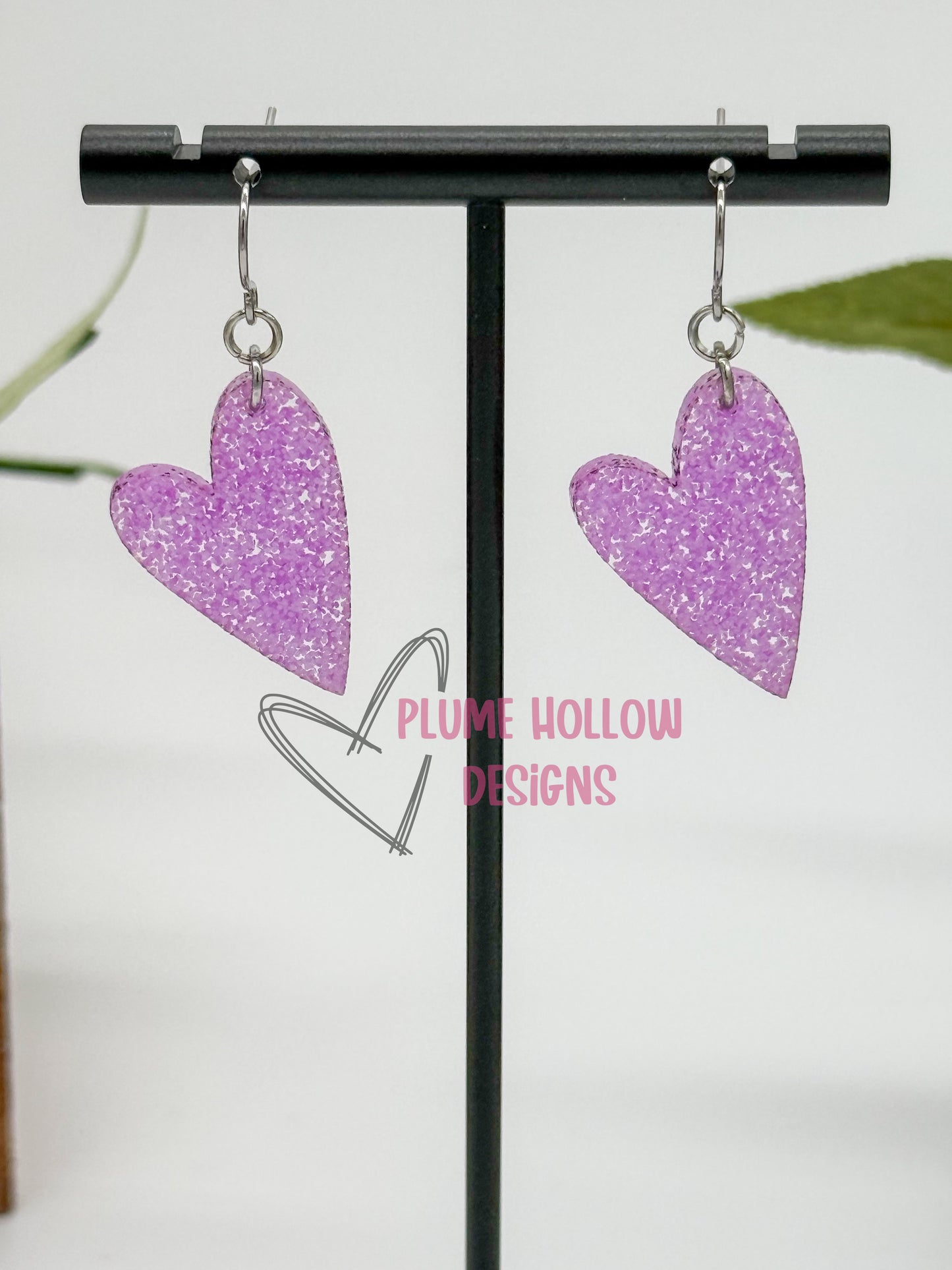 Neon Purple Glitter Small Heart Earrings