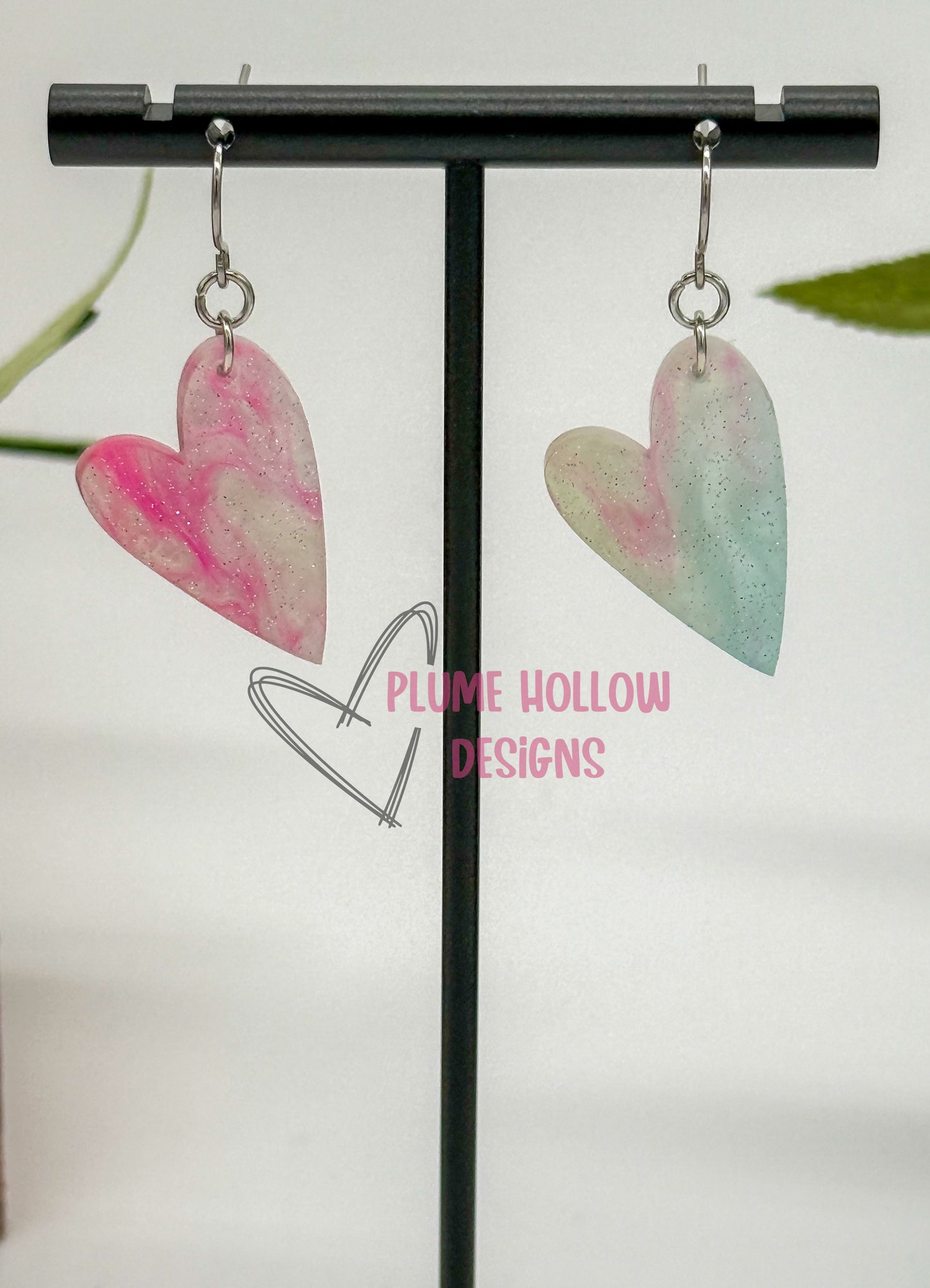 Snow Cone Marble Glitter Small Heart Earrings