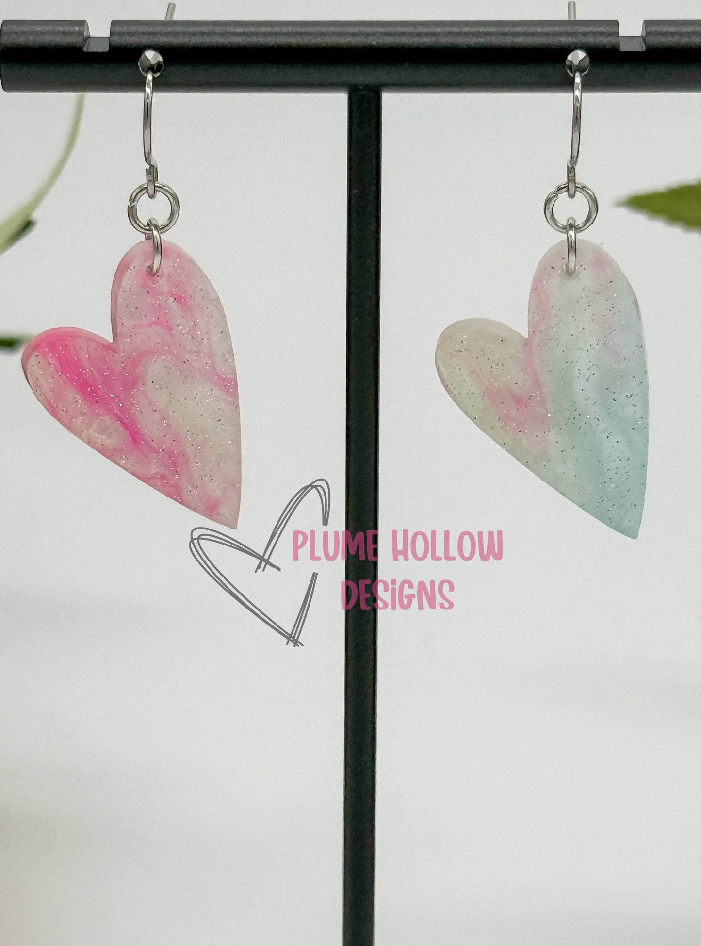 Snow Cone Marble Glitter Small Heart Earrings