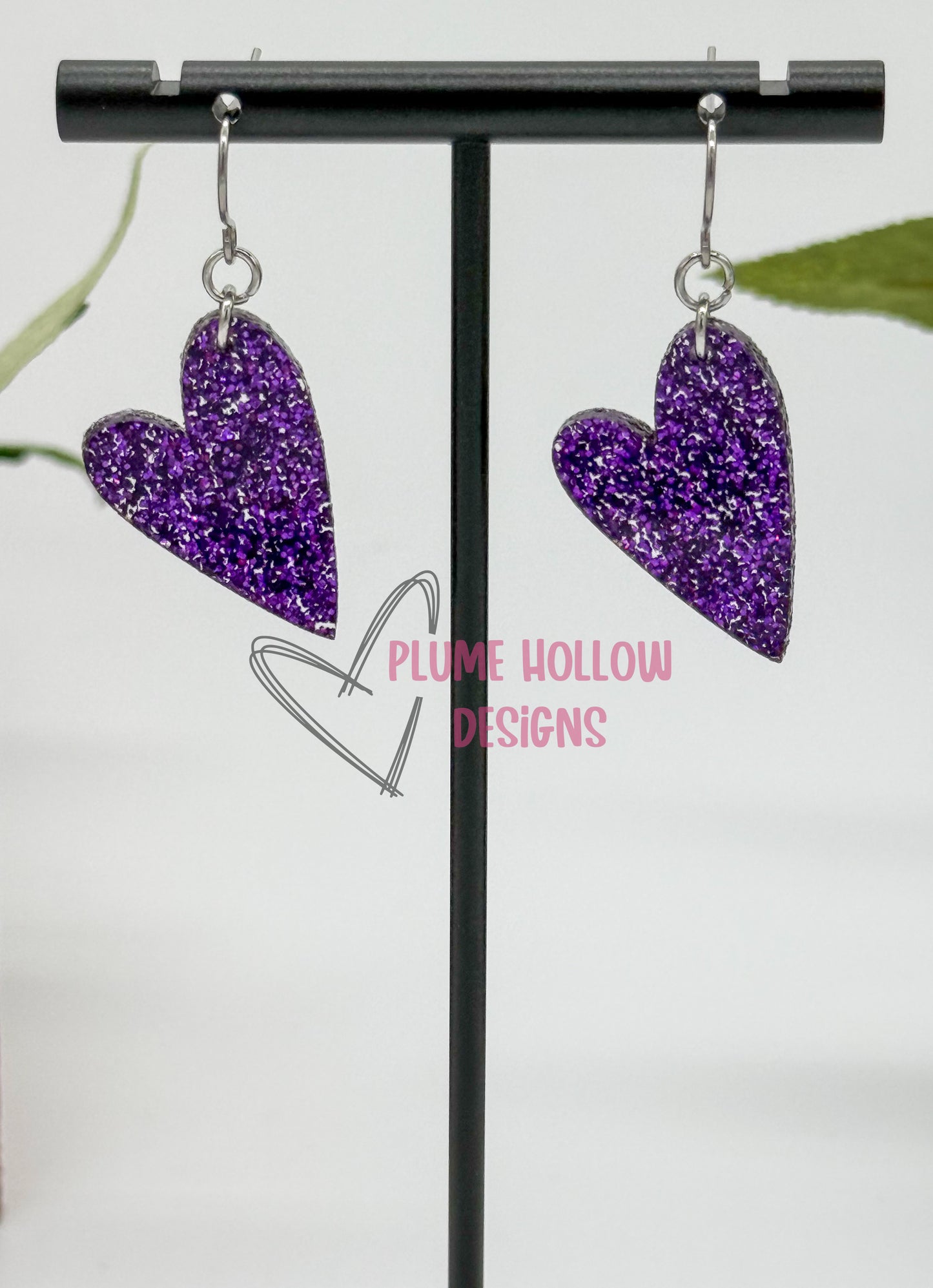 Purple Glitter Small Heart Earrings