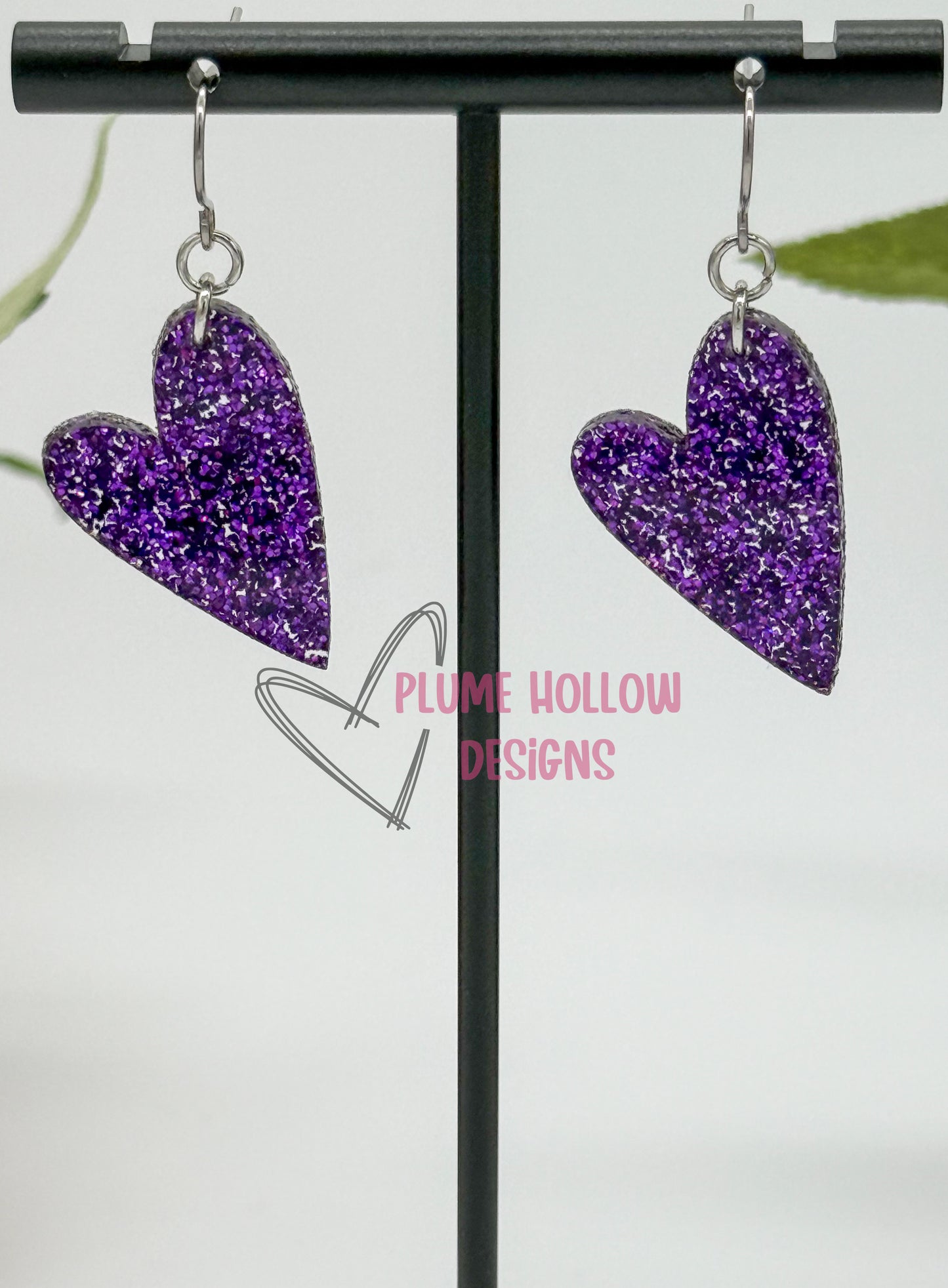 Purple Glitter Small Heart Earrings